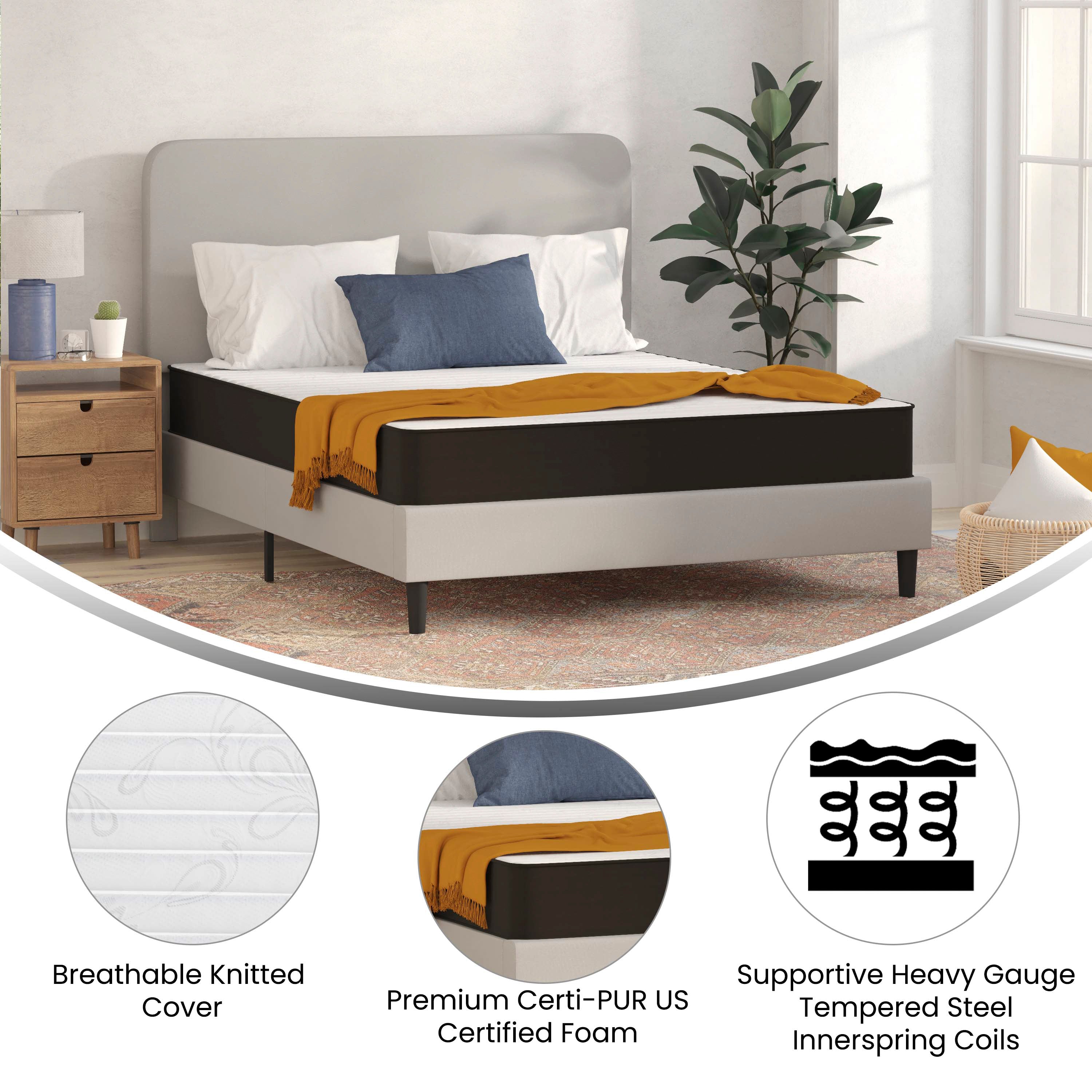 Capri Comfortable Sleep 8 Inch CertiPUR-US Certified Foam and Innerspring Hybrid Mattress, Mattress in a Box