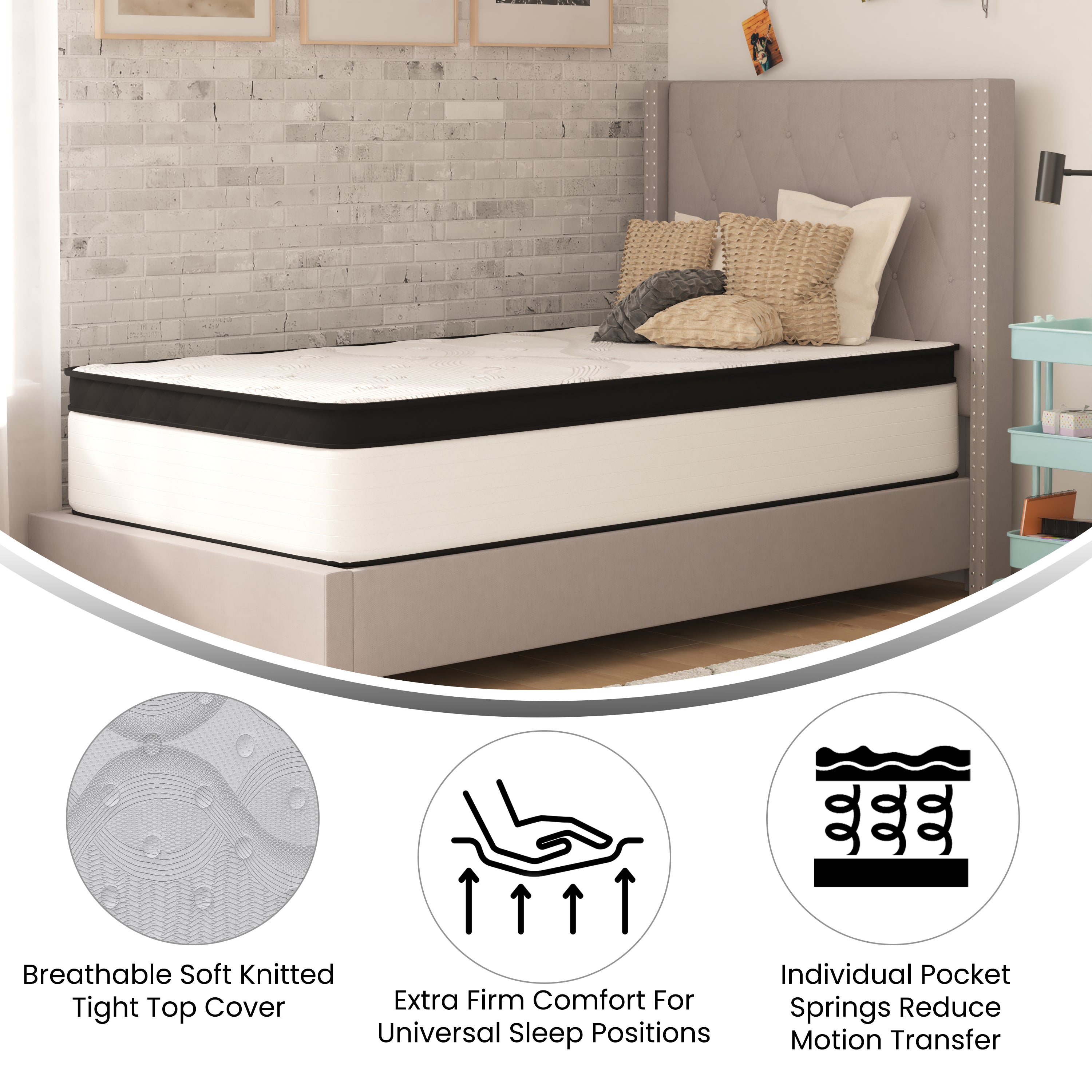Capri Comfortable Sleep Firm 12 Inch CertiPUR-US Certified Hybrid Pocket Spring Mattress, Extra Firm Feel, Durable Support, Mattress in a Box