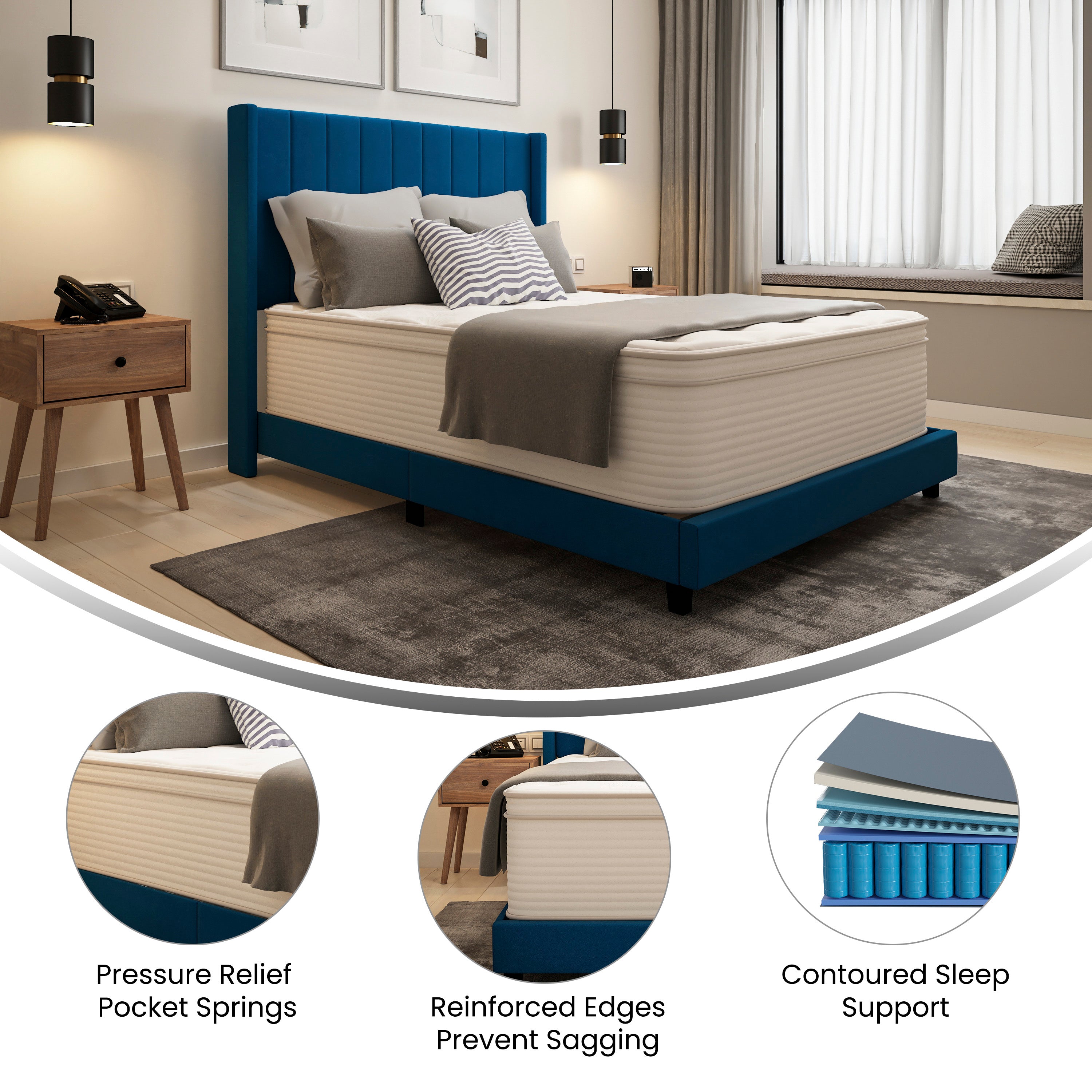Vista Hospitality Grade Commercial Mattress in a Box 14 Inch, Premium Memory Foam Hybrid Pocket Spring Mattress with Reinforced Edge Support