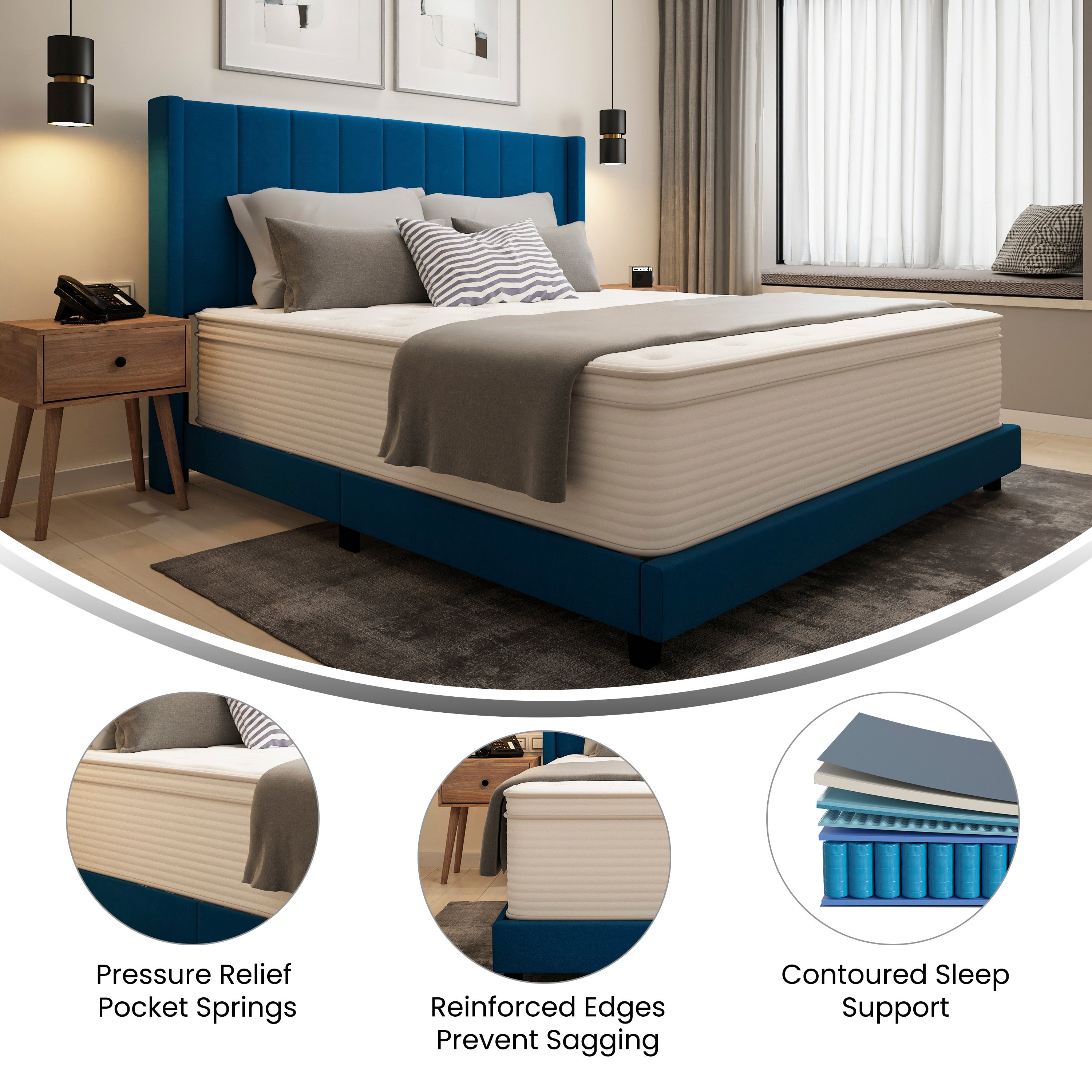 Vista Hospitality Grade Commercial Mattress in a Box 14 Inch, Premium Memory Foam Hybrid Pocket Spring Mattress with Reinforced Edge Support