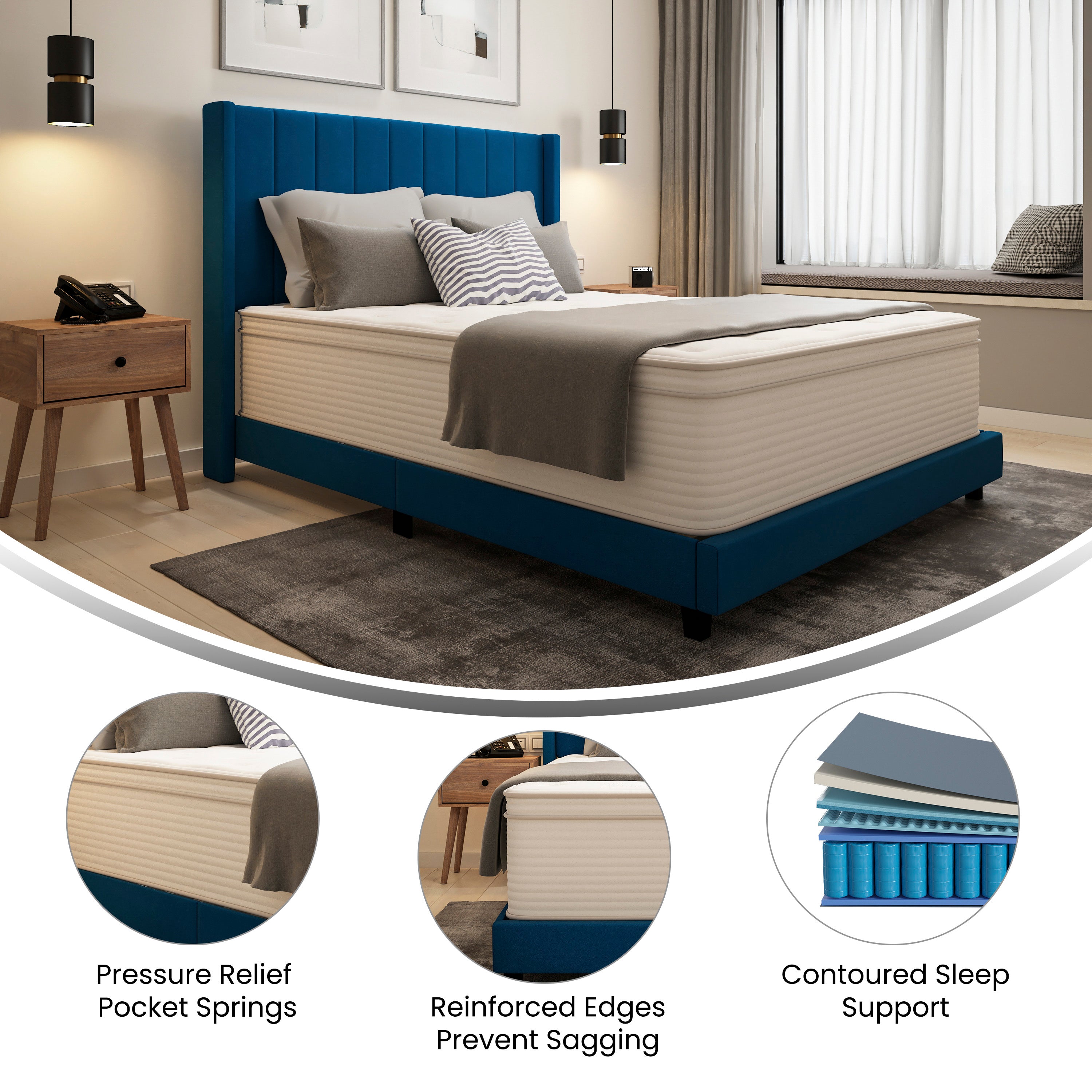Vista Hospitality Grade Commercial Mattress in a Box 14 Inch, Premium Memory Foam Hybrid Pocket Spring Mattress with Reinforced Edge Support