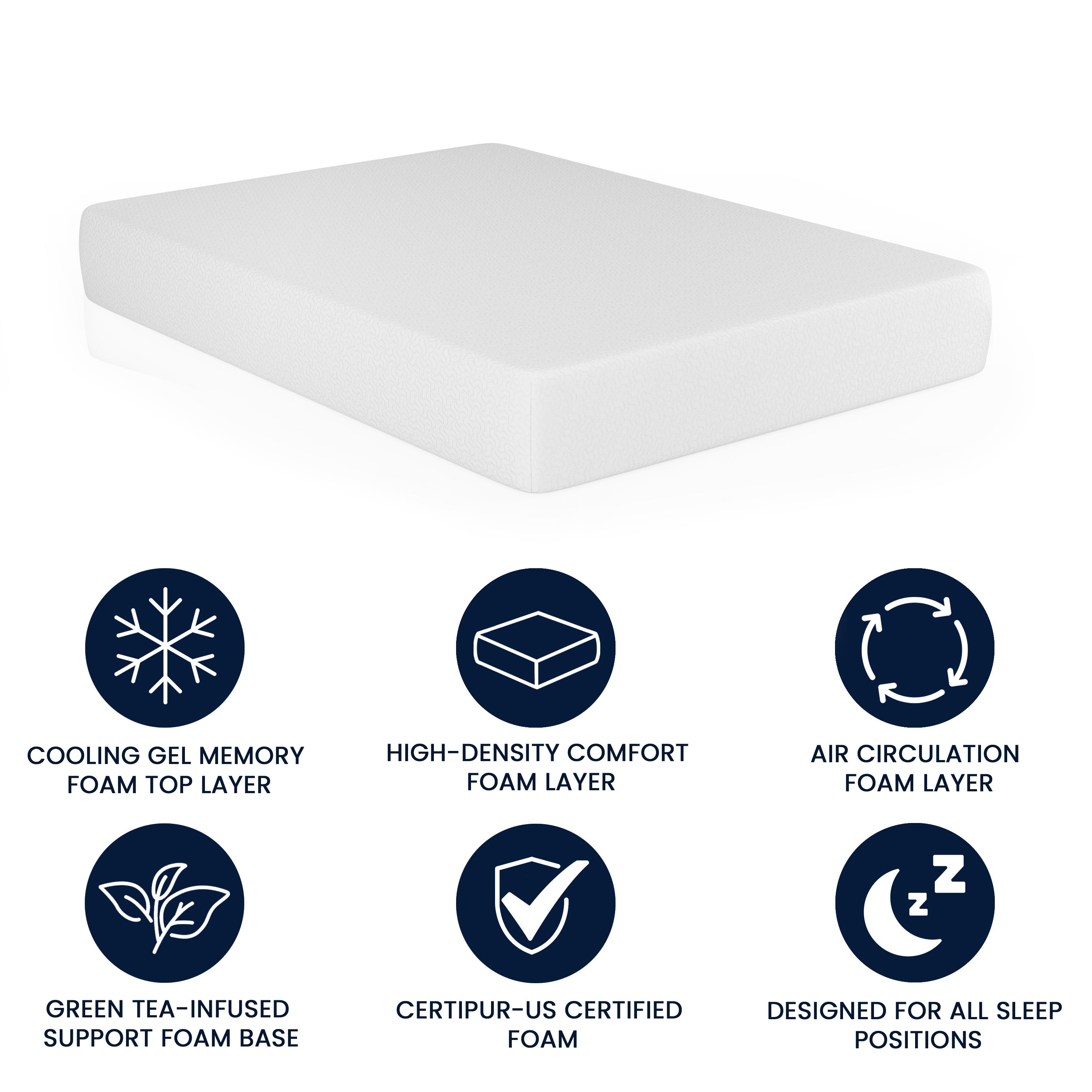 Cloud Green Tea Cooling Gel 4-Layer Memory Foam Mattress in a Box with CertiPUR-US Certification, Washable Cover, and Pressure Relief
