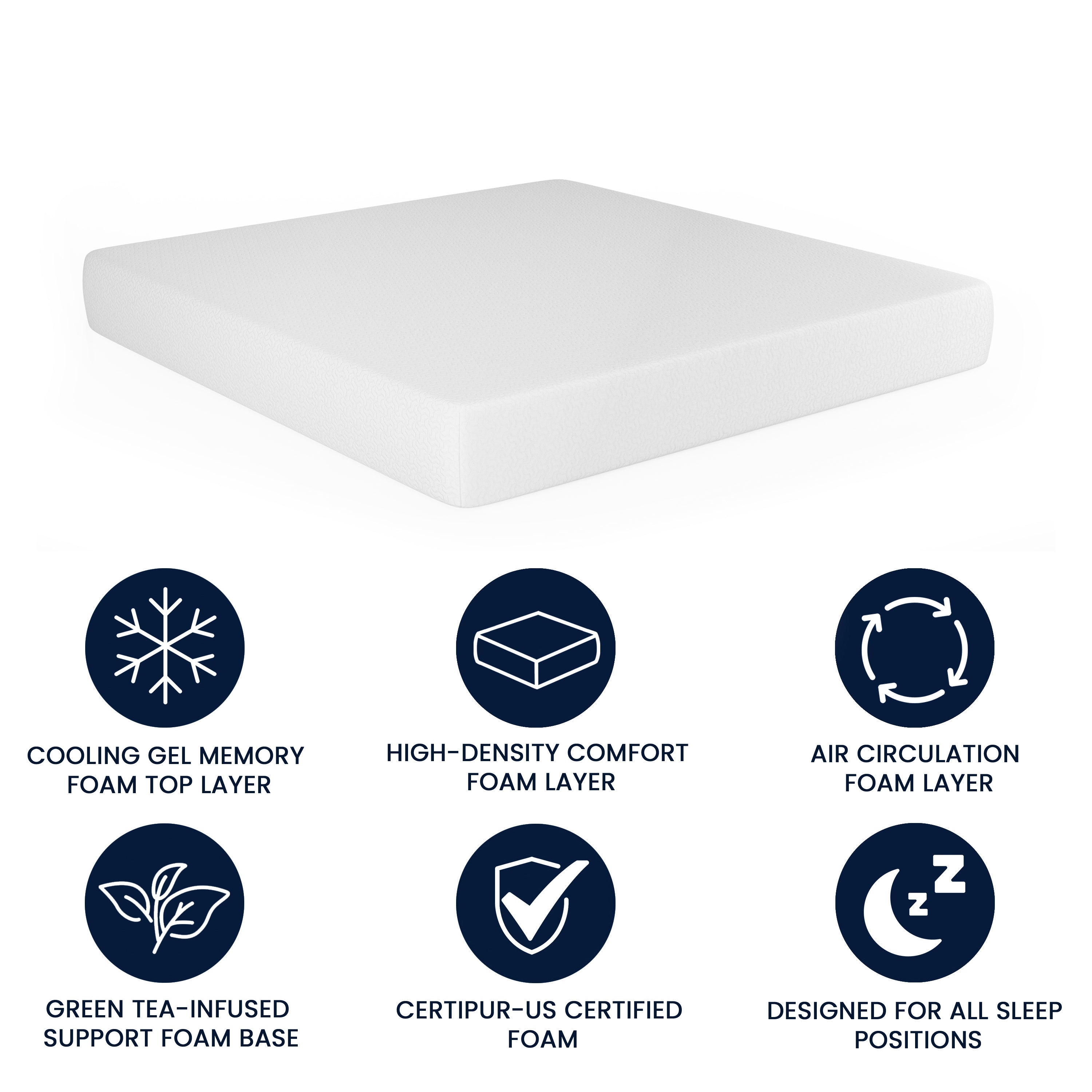 Cloud Green Tea Cooling Gel 4-Layer Memory Foam Mattress in a Box with CertiPUR-US Certification, Washable Cover, and Pressure Relief