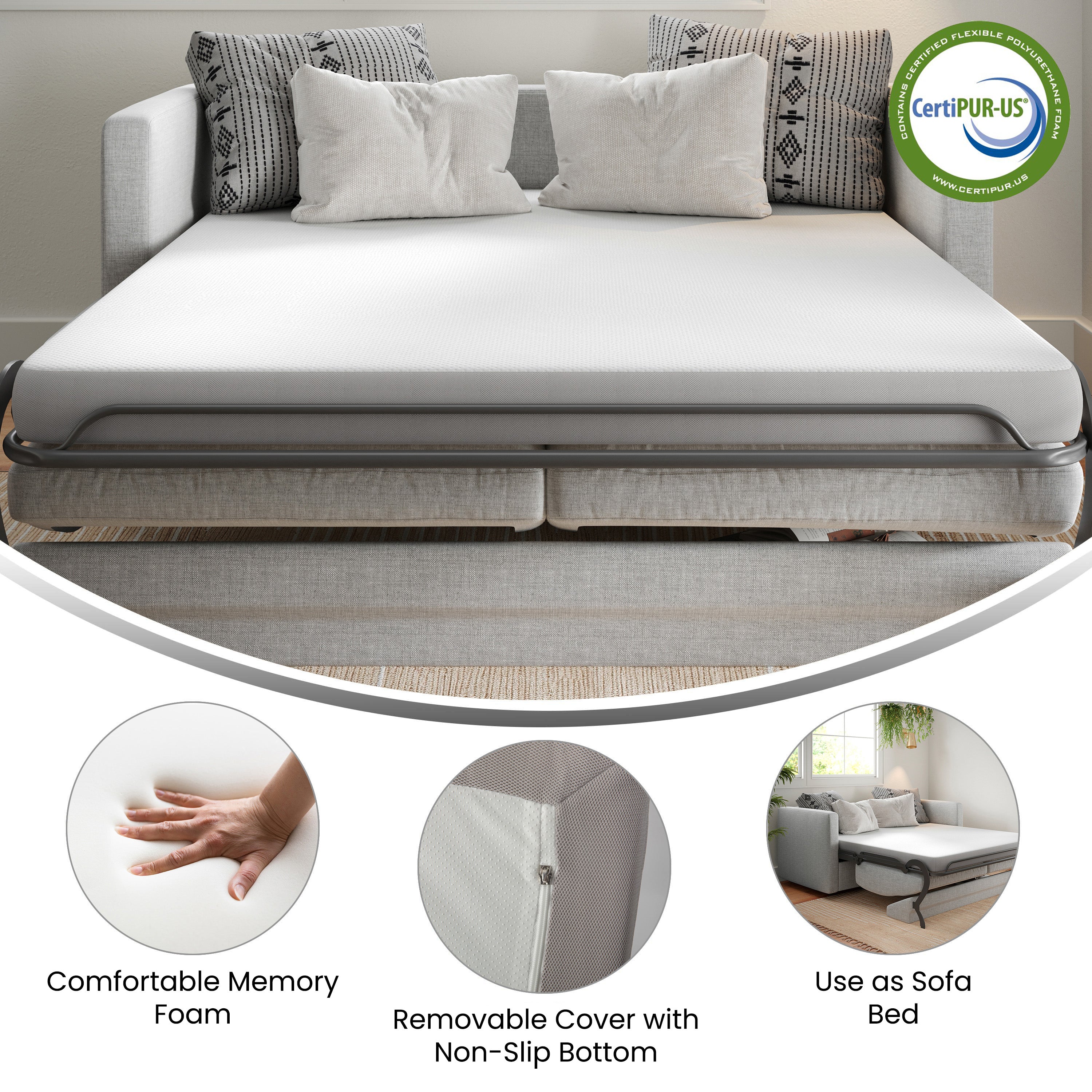 Cloud 4" Cooling Memory Foam Mattress in a Box for Sleeper Sofas, Dorm, Boat, or RV Use