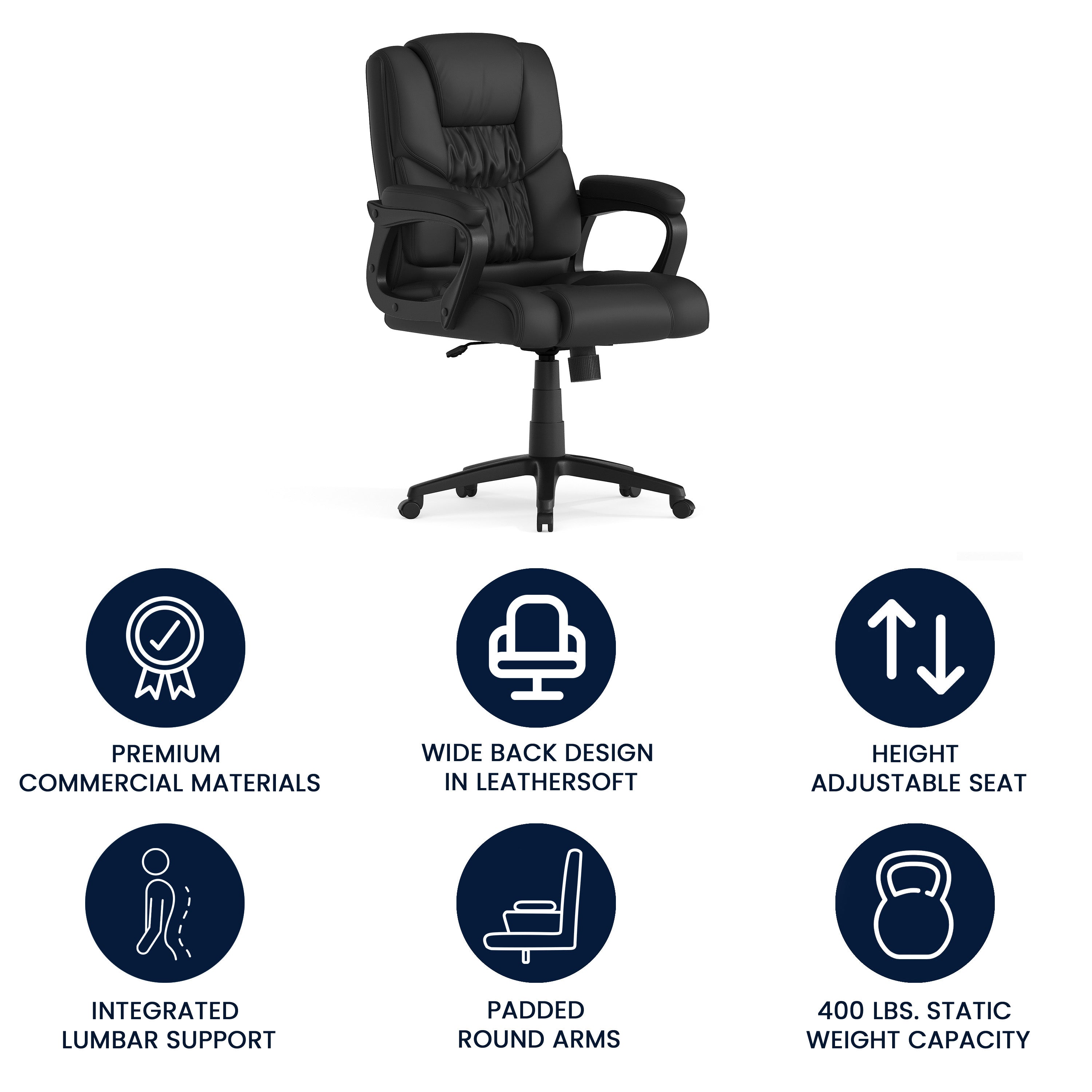 Flash Fundamentals Big & Tall 400 lb. Rated LeatherSoft Swivel Office Chair with Padded Arms