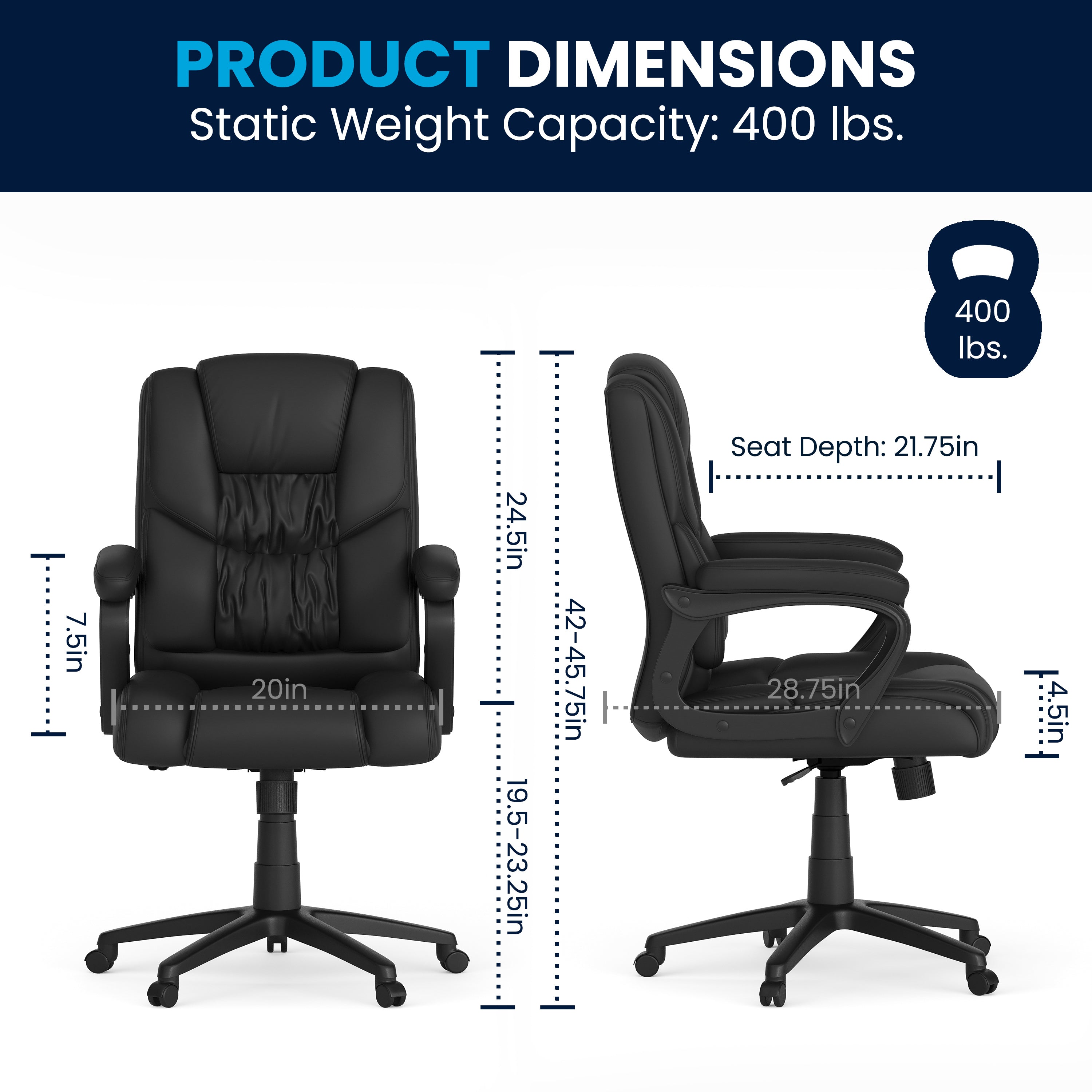 Flash Fundamentals Big & Tall 400 lb. Rated LeatherSoft Swivel Office Chair with Padded Arms