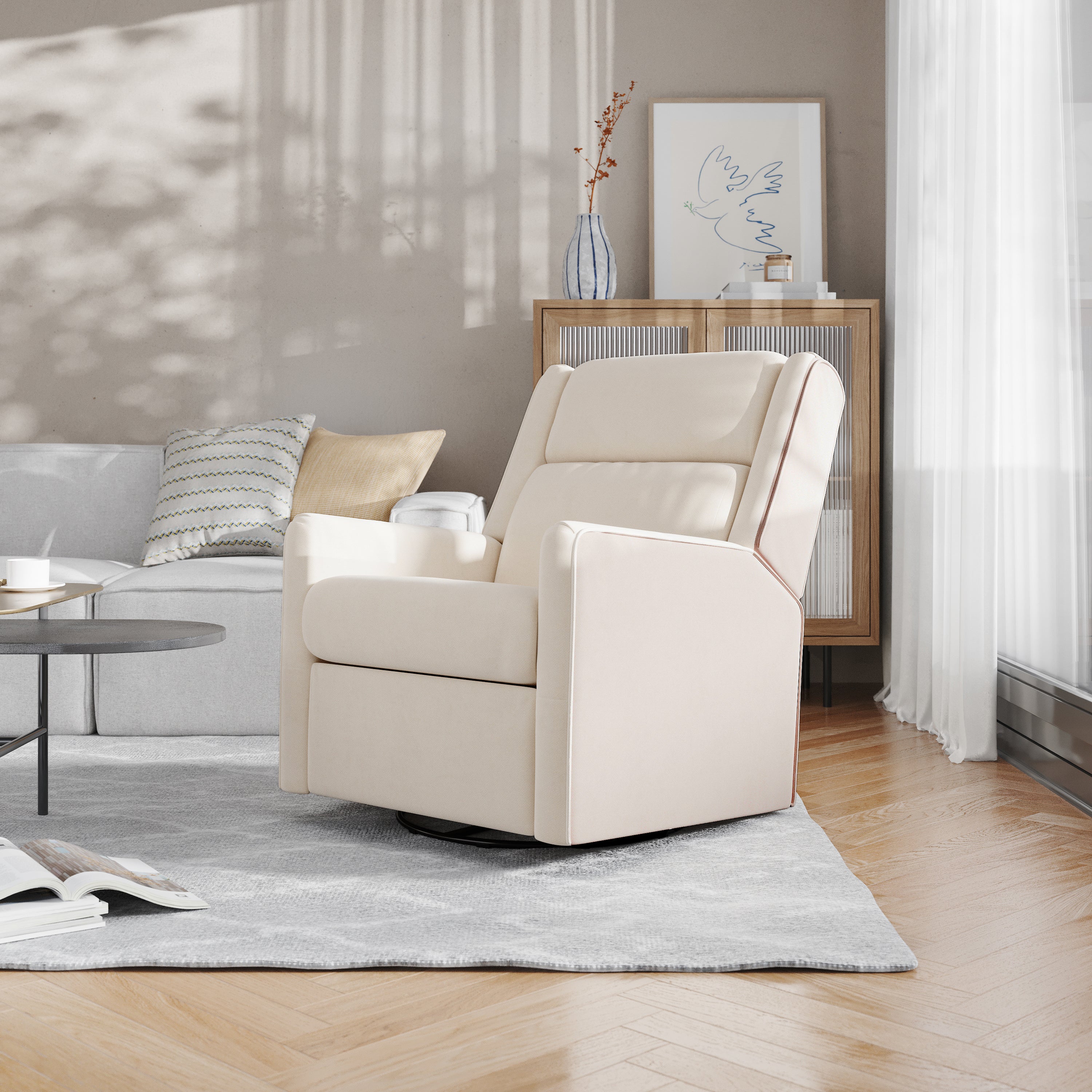 Cash Swivel Glider Rocker Recliner Chair, Manual 360 Degree Swivel Recliner Perfect for Living Room, Bedroom, or Nursery