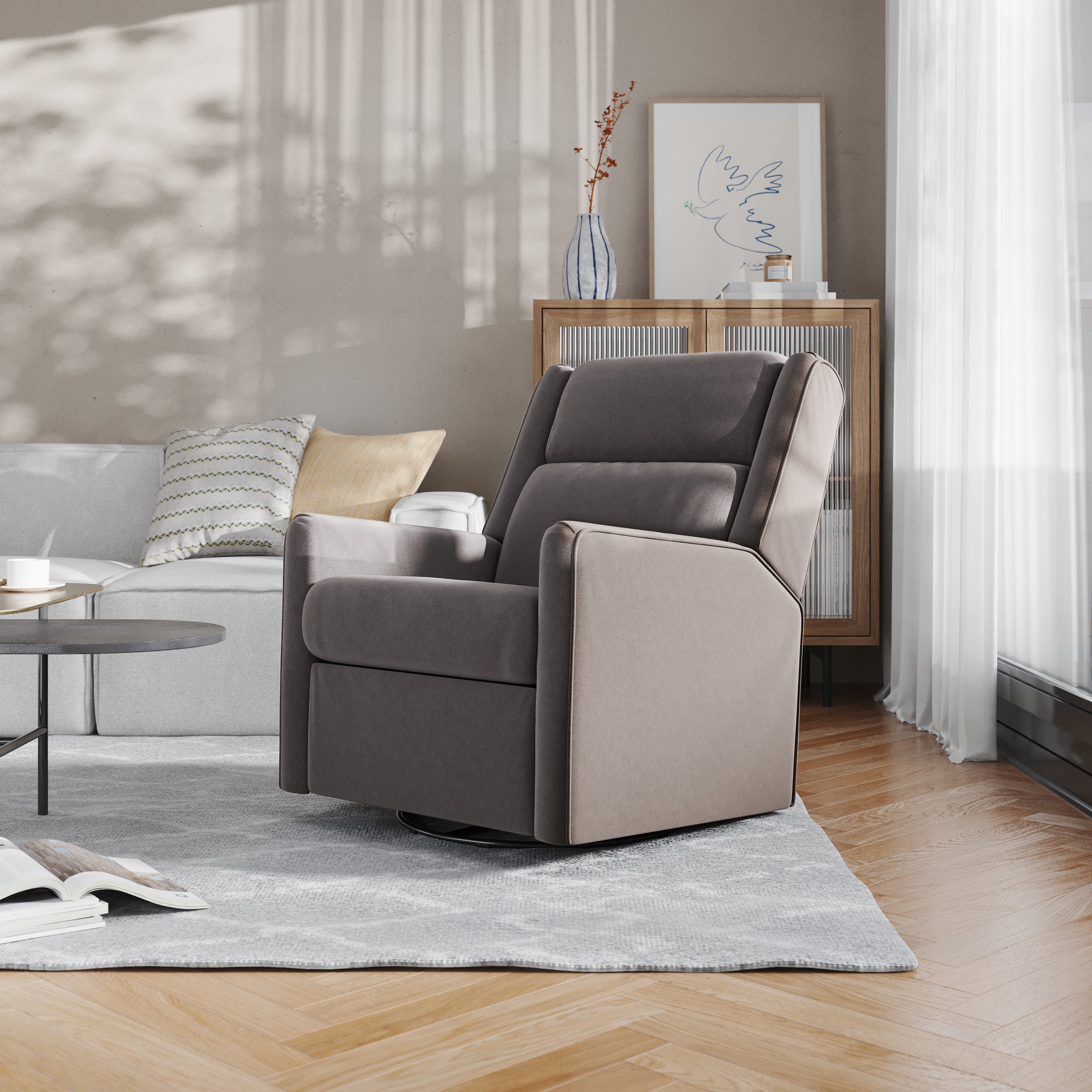 Cash Swivel Glider Rocker Recliner Chair, Manual 360 Degree Swivel Recliner Perfect for Living Room, Bedroom, or Nursery