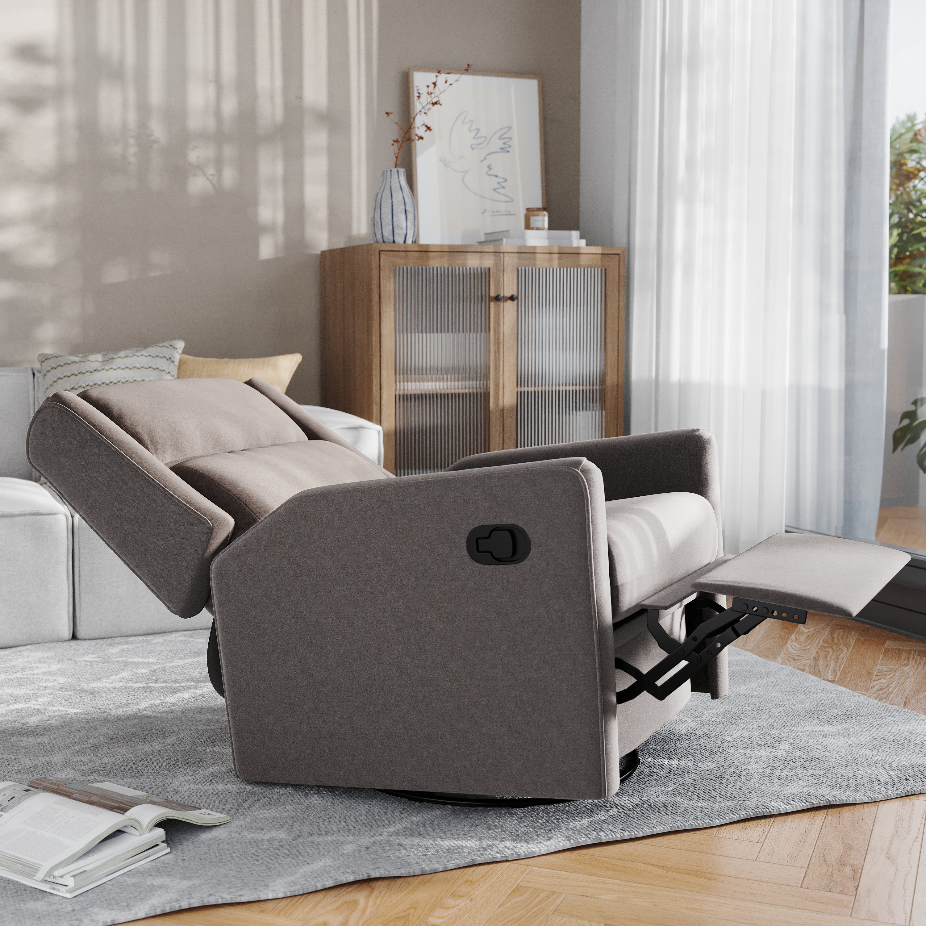 Cash Swivel Glider Rocker Recliner Chair, Manual 360 Degree Swivel Recliner Perfect for Living Room, Bedroom, or Nursery