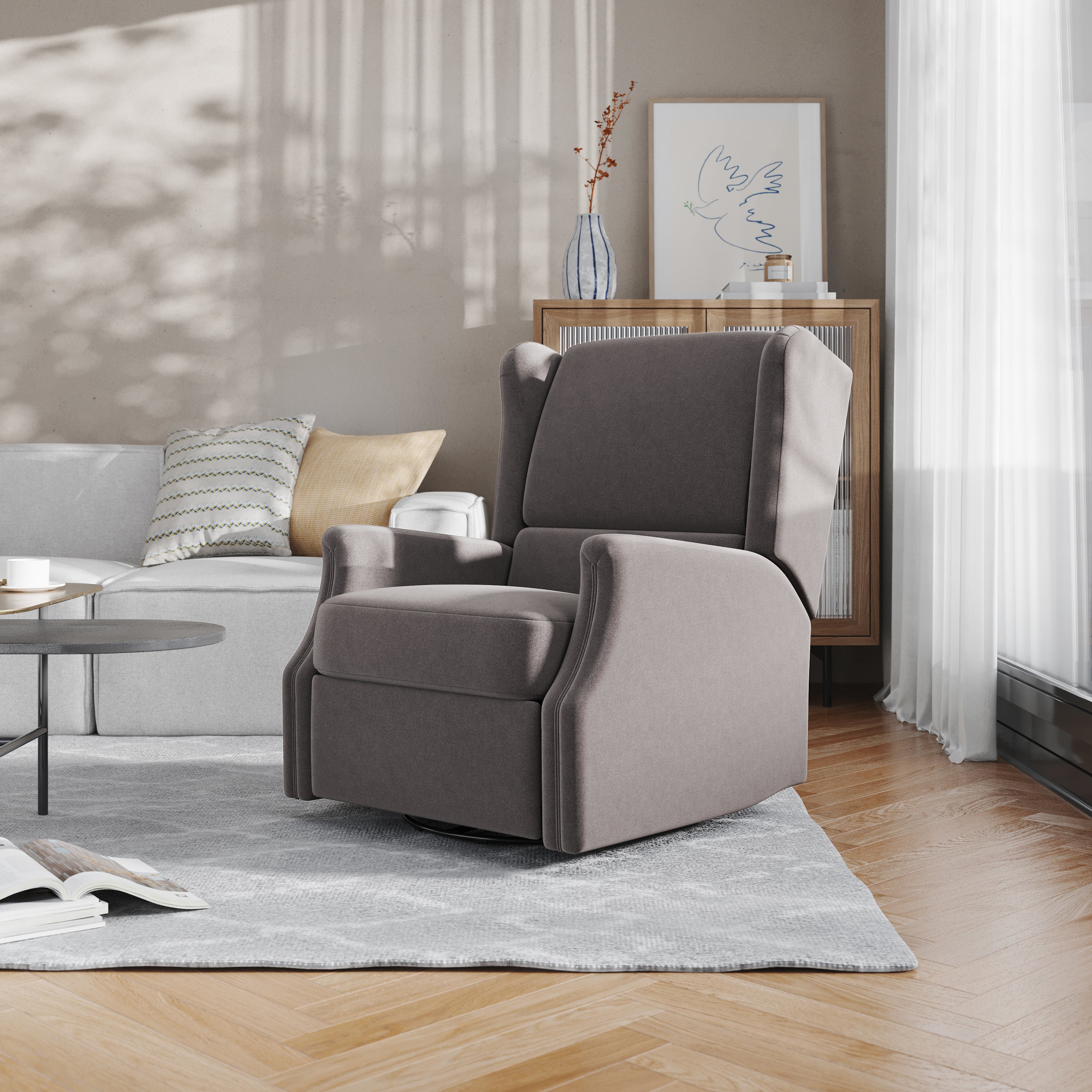 Omma Swivel Glider Rocker Recliner Chair, Manual 360 Degree Swivel Wingback Recliner Perfect for Living Room, Bedroom, or Nursery