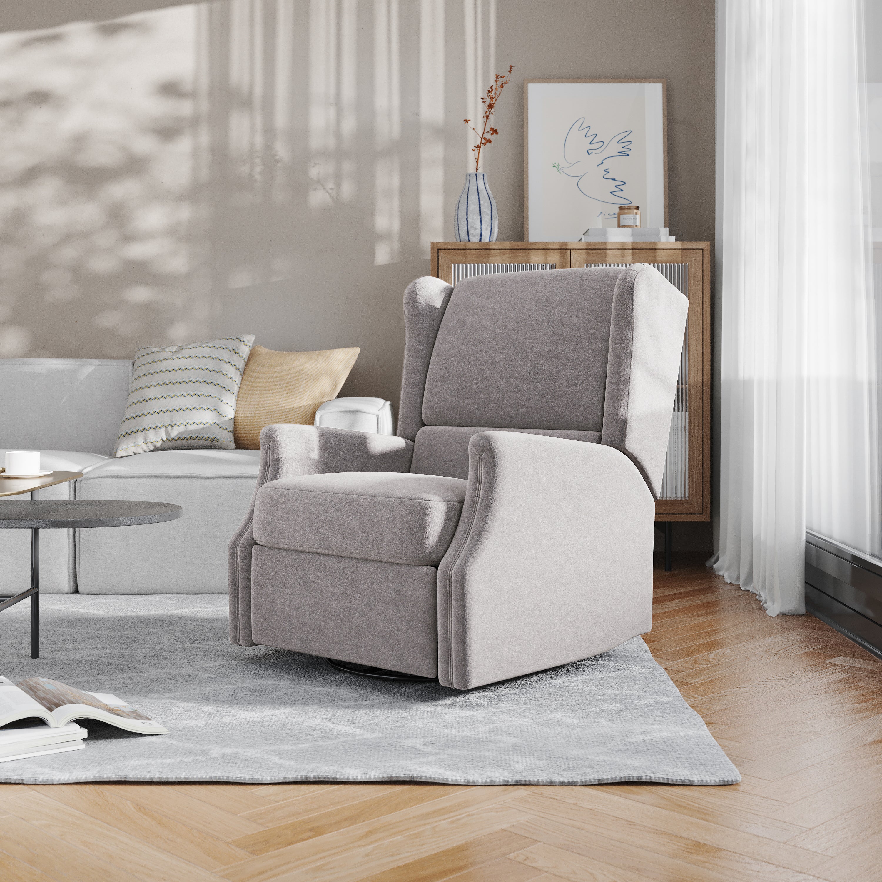 Omma Swivel Glider Rocker Recliner Chair, Manual 360 Degree Swivel Wingback Recliner Perfect for Living Room, Bedroom, or Nursery