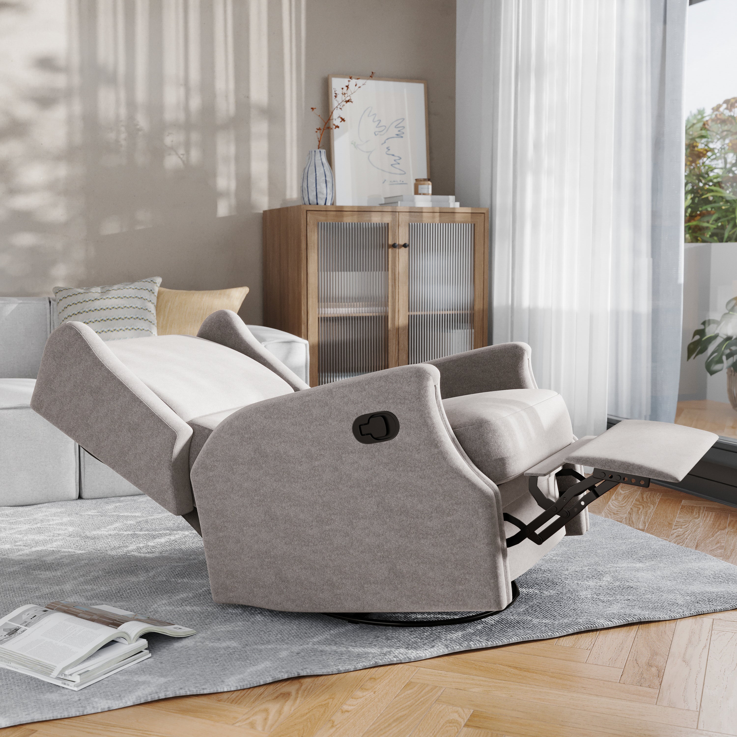 Omma Swivel Glider Rocker Recliner Chair, Manual 360 Degree Swivel Wingback Recliner Perfect for Living Room, Bedroom, or Nursery