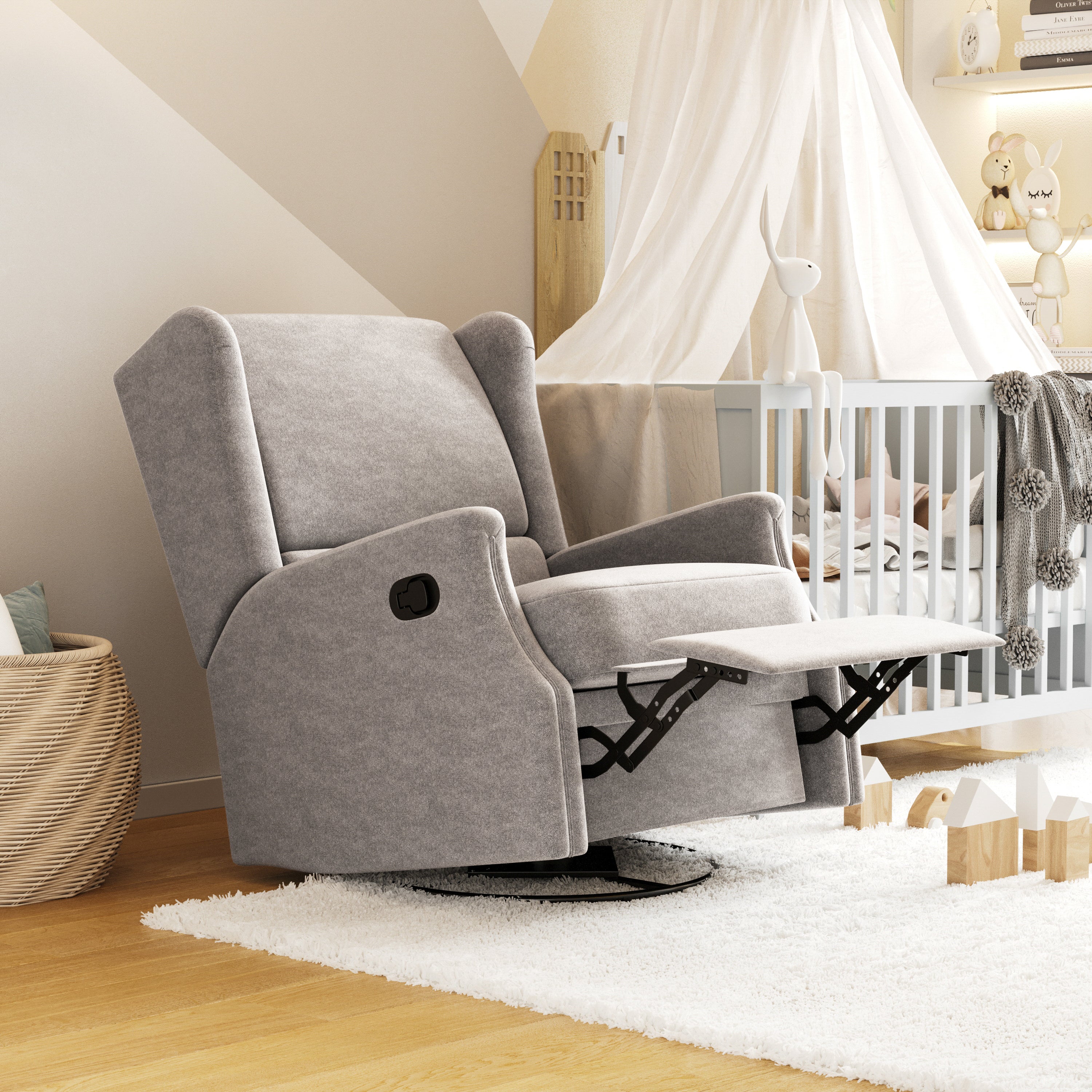 Omma Swivel Glider Rocker Recliner Chair, Manual 360 Degree Swivel Wingback Recliner Perfect for Living Room, Bedroom, or Nursery