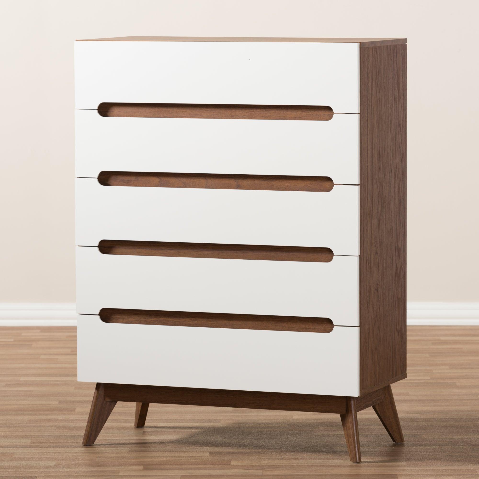 Calypso Mid-Century Modern and Wood 5-Drawer Storage Chest