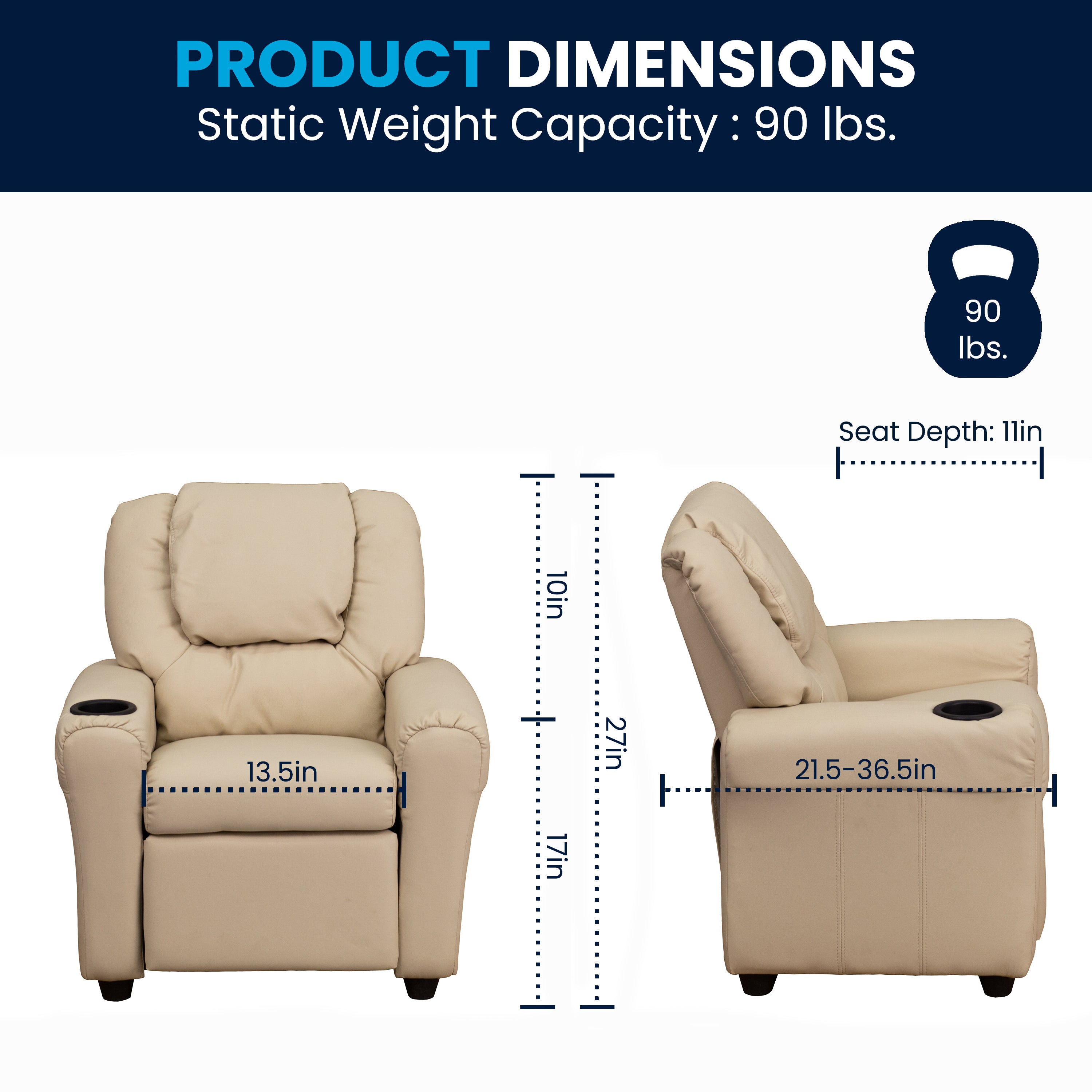 Contemporary Kids Recliner with Cup Holder and Headrest