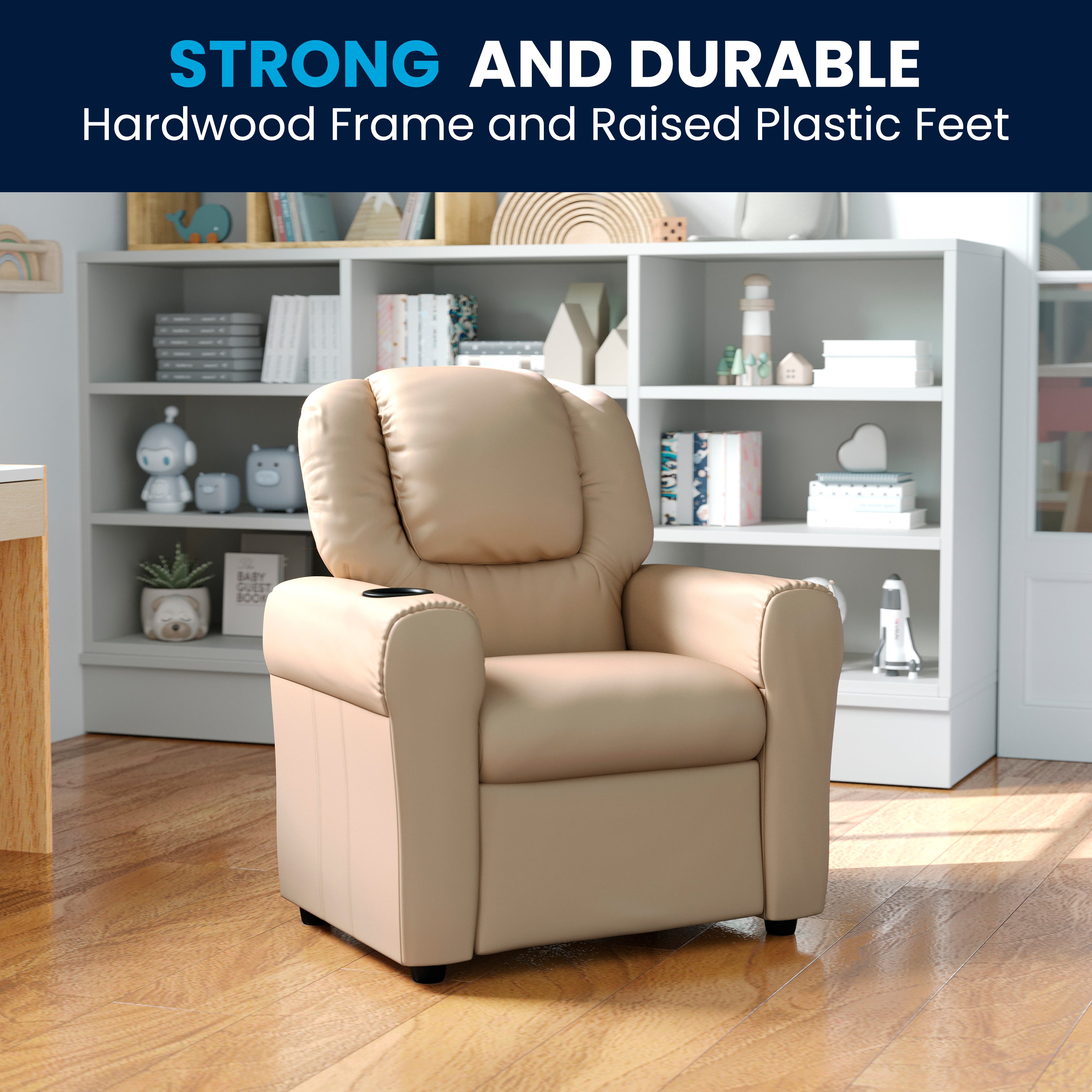 Contemporary Kids Recliner with Cup Holder and Headrest