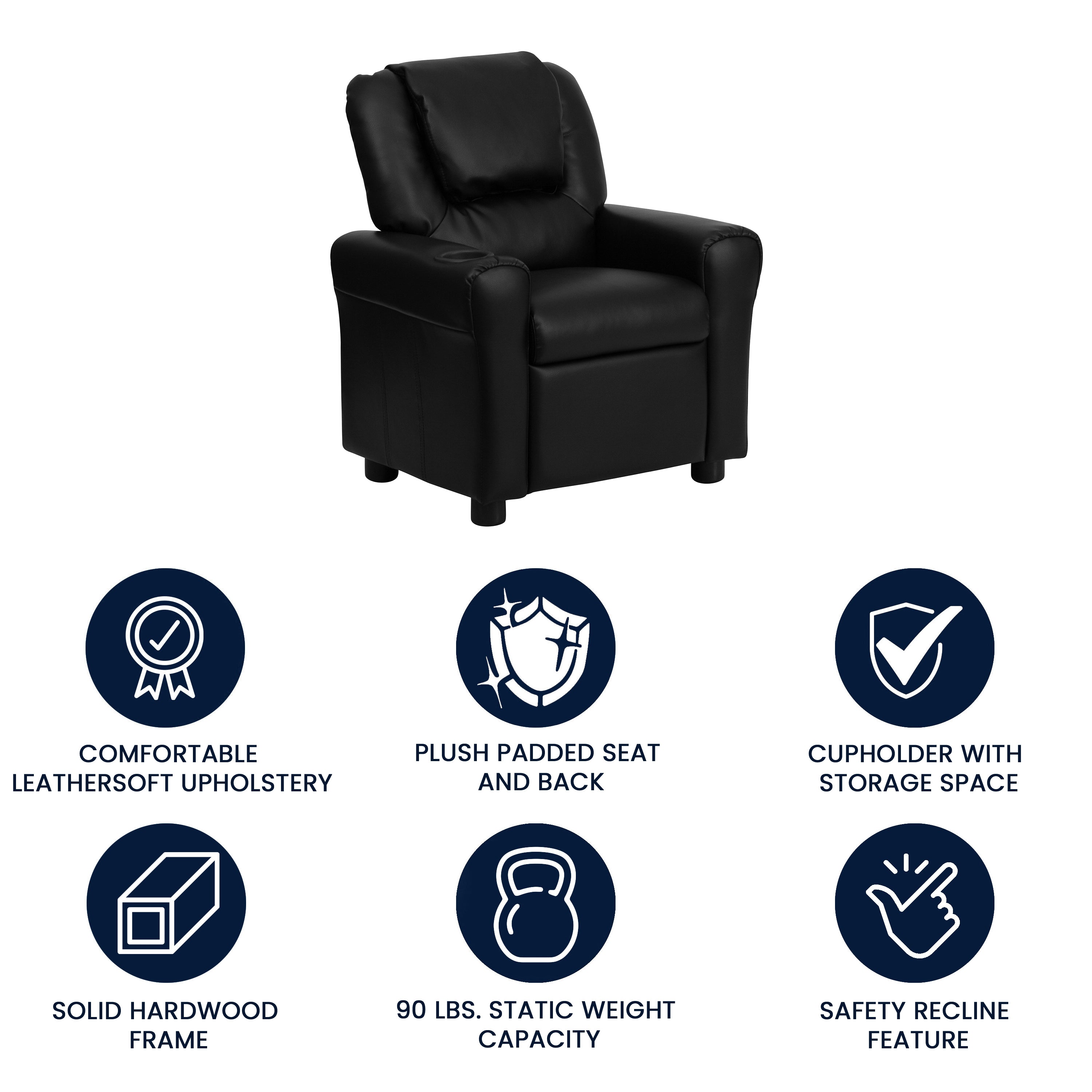Contemporary Kids Recliner with Cup Holder and Headrest