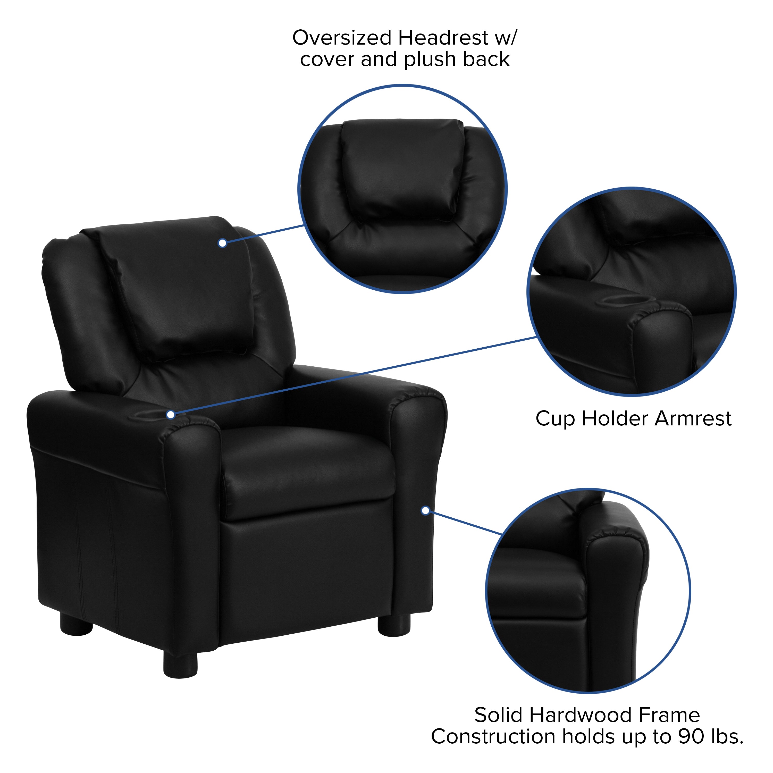 Contemporary Kids Recliner with Cup Holder and Headrest
