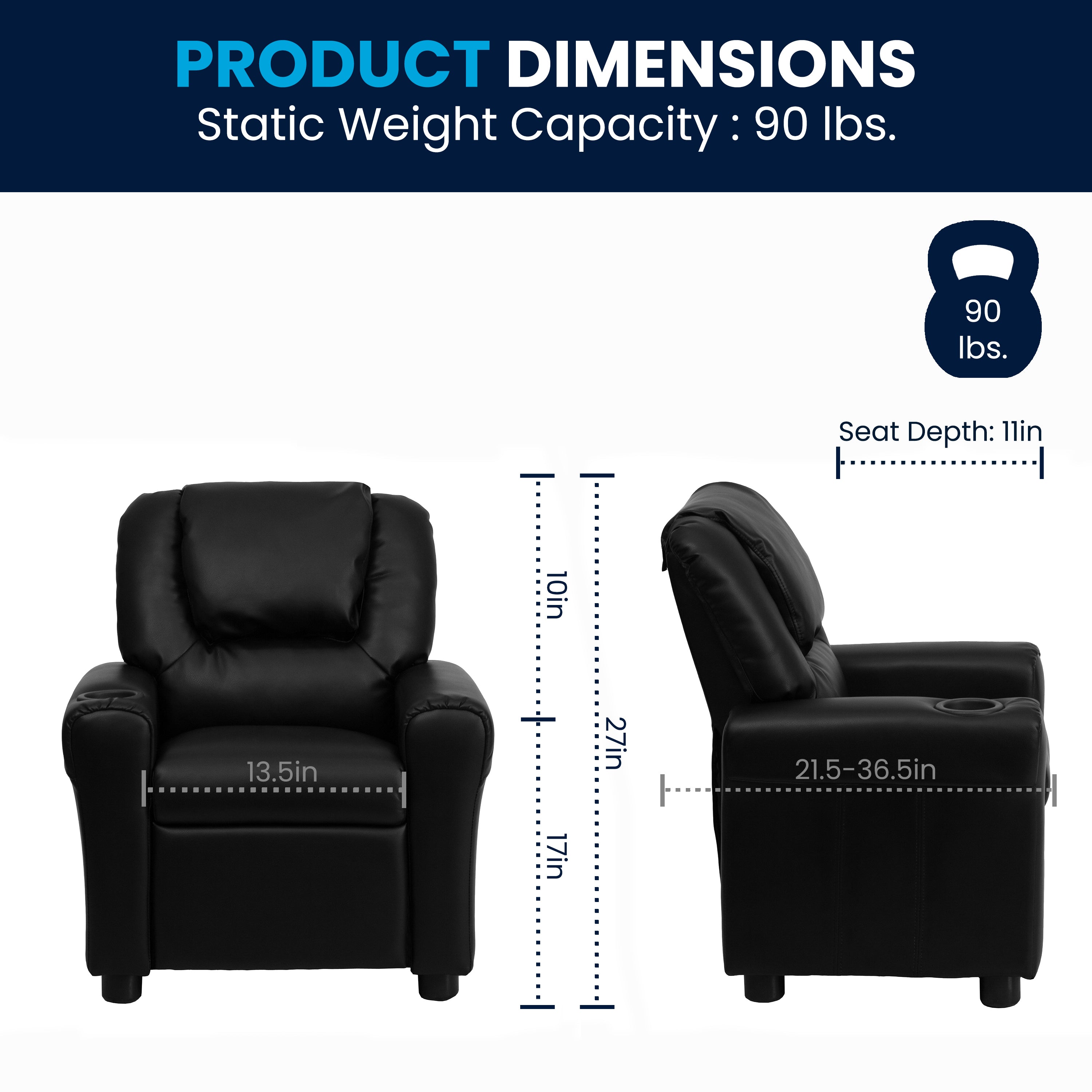 Contemporary Kids Recliner with Cup Holder and Headrest