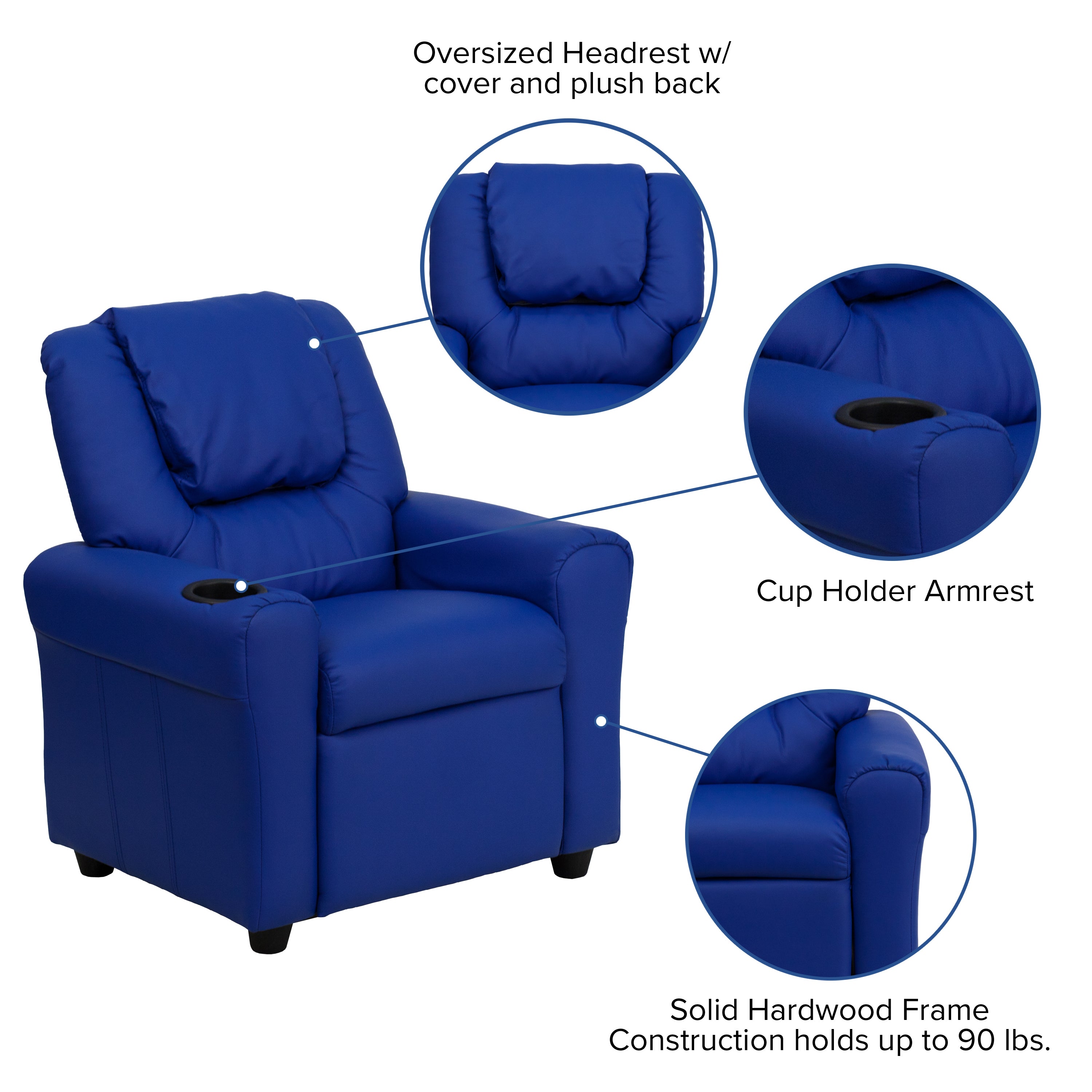 Contemporary Kids Recliner with Cup Holder and Headrest