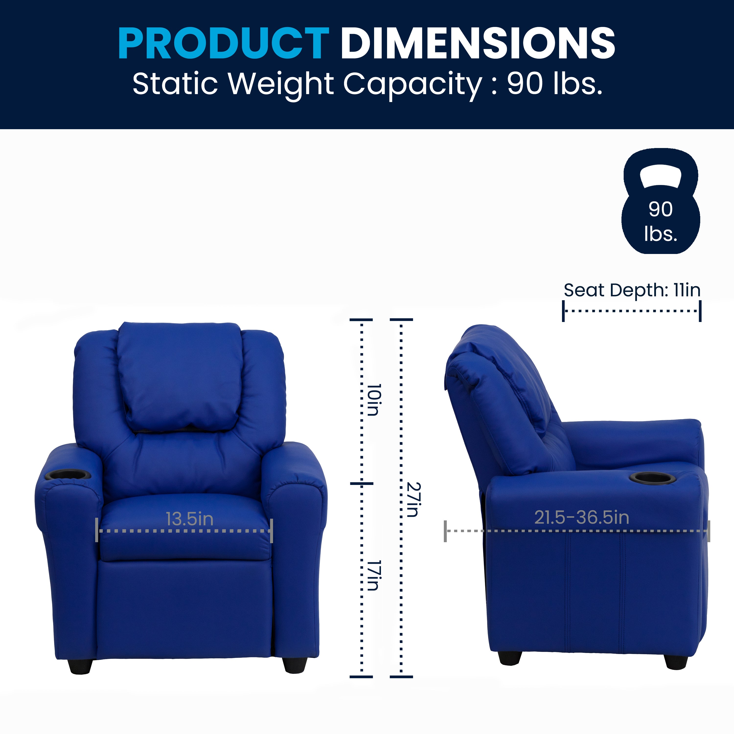 Contemporary Kids Recliner with Cup Holder and Headrest