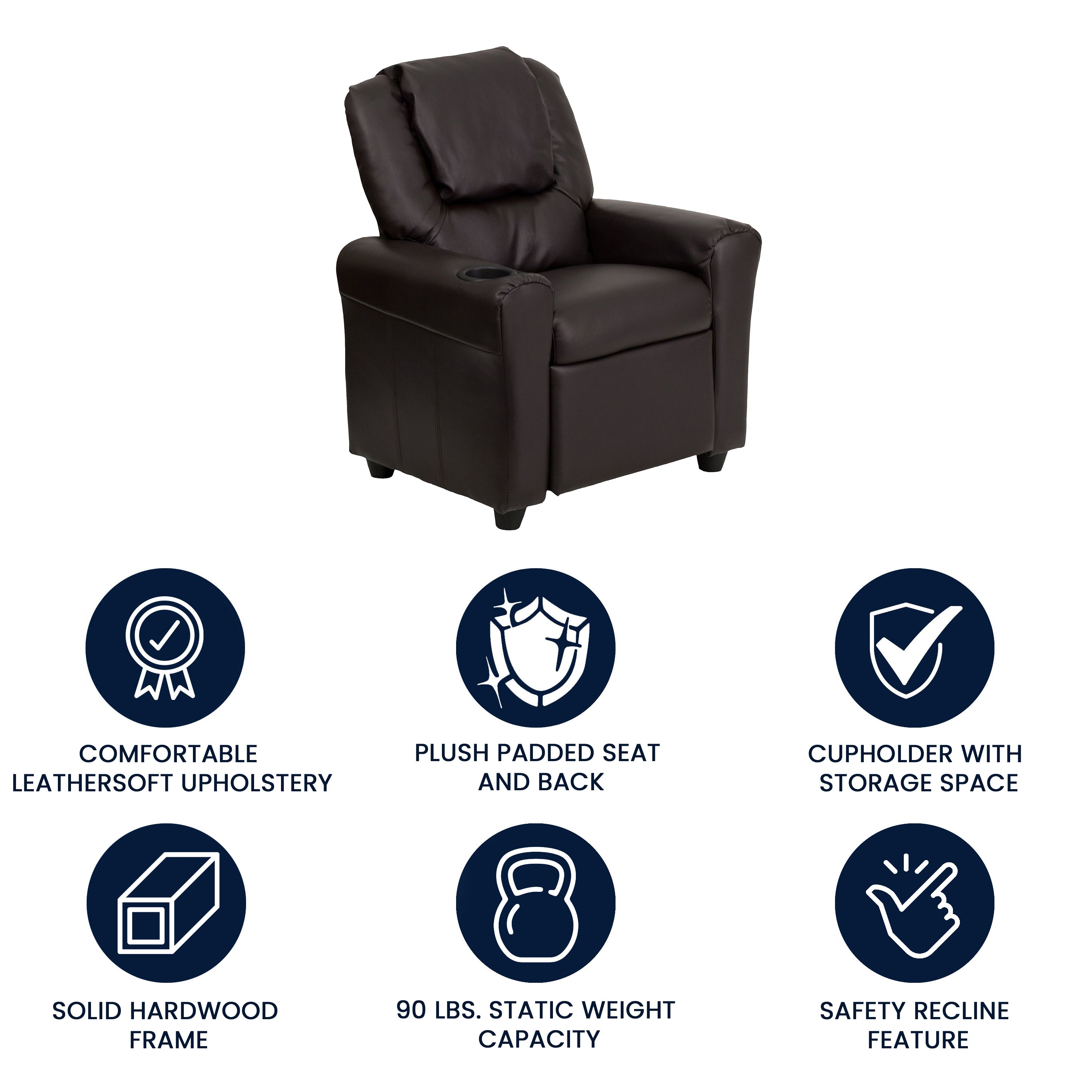 Contemporary Kids Recliner with Cup Holder and Headrest