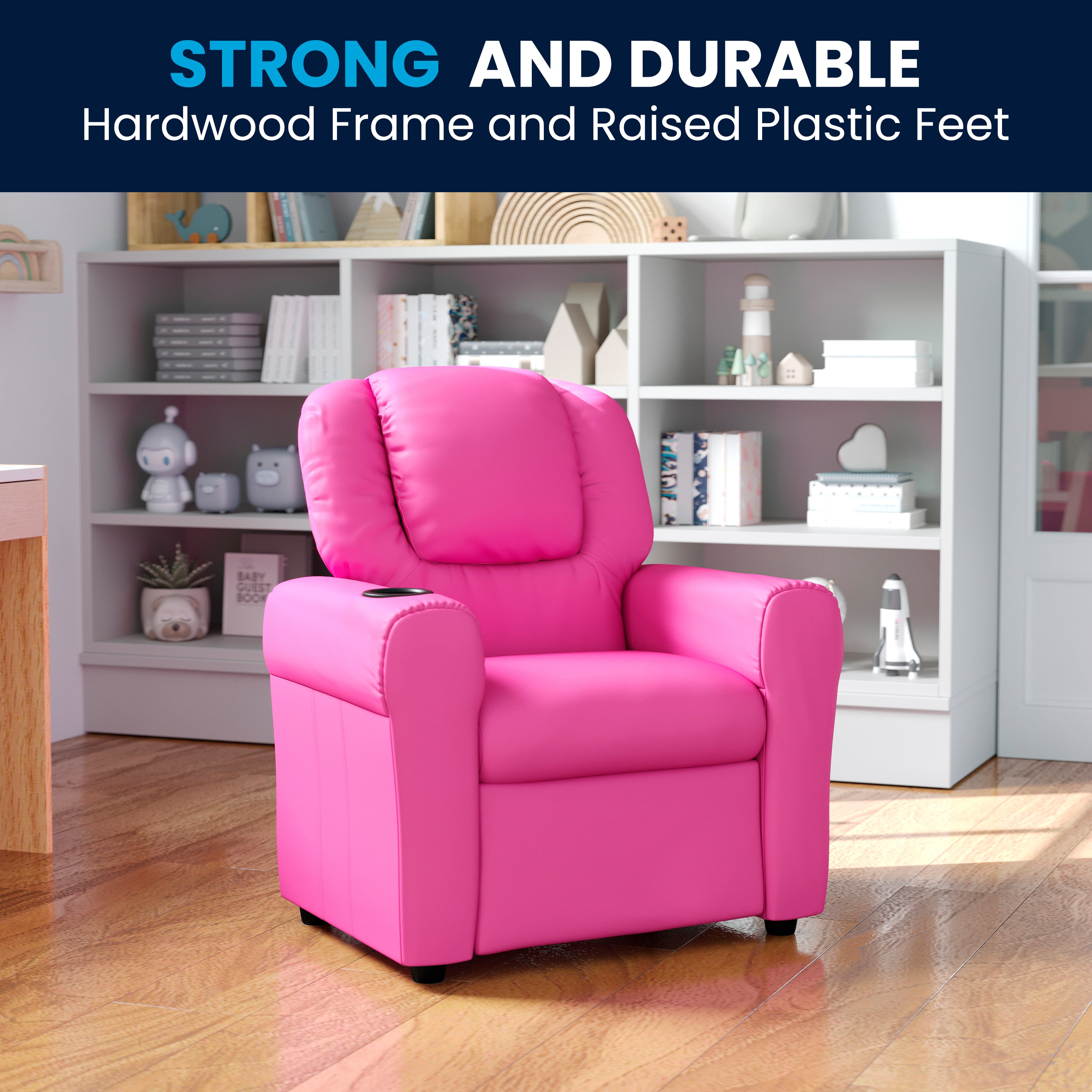 Contemporary Kids Recliner with Cup Holder and Headrest