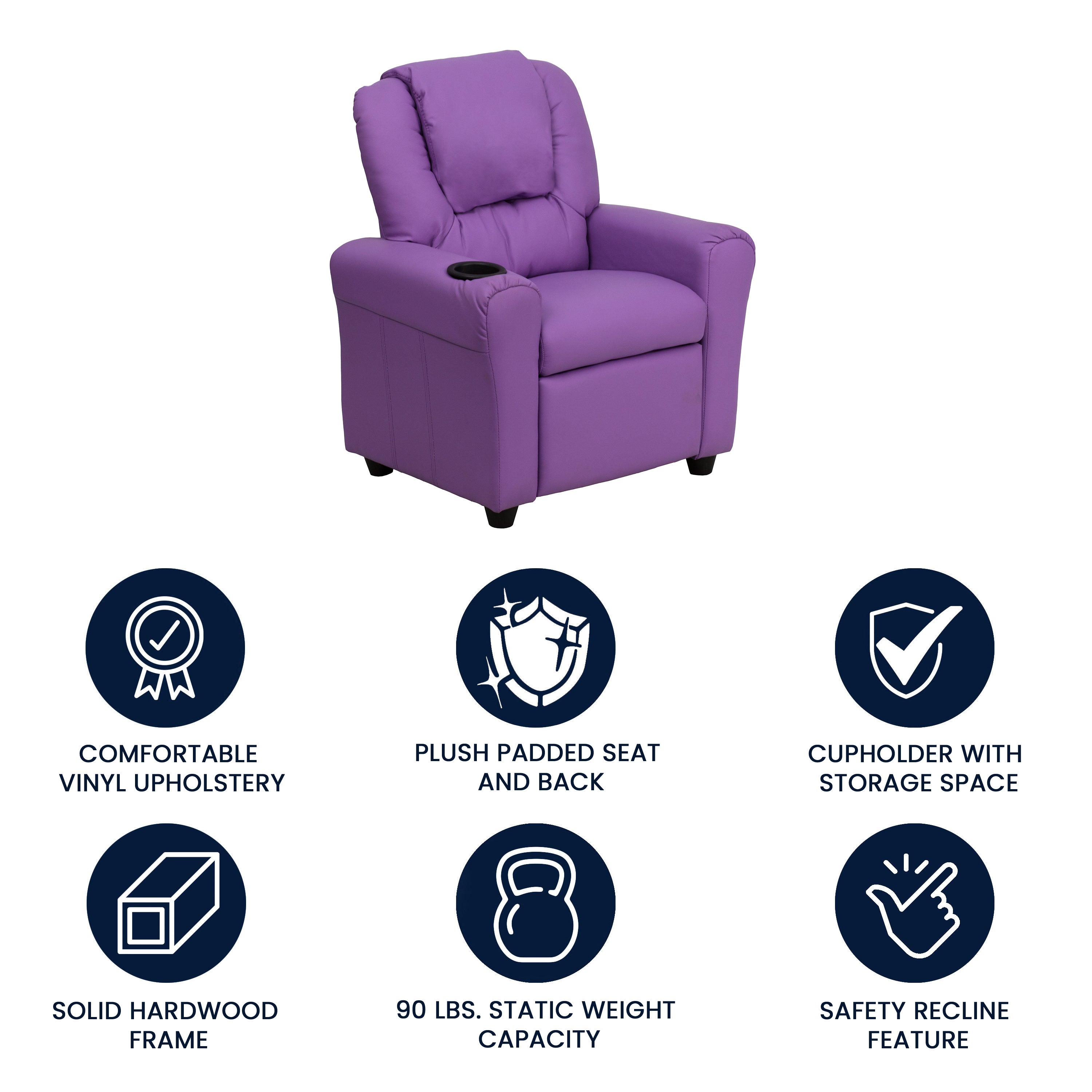 Contemporary Kids Recliner with Cup Holder and Headrest
