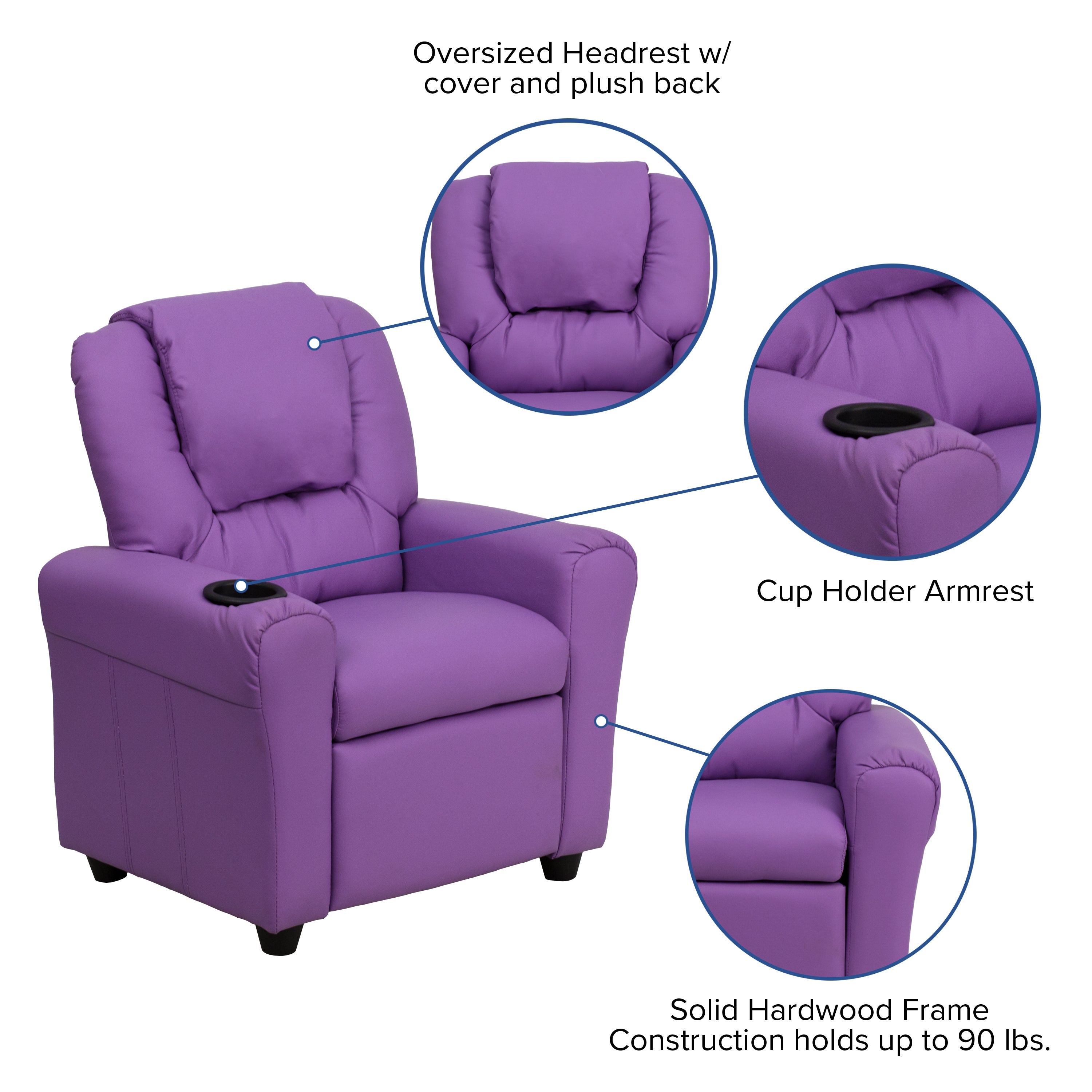 Contemporary Kids Recliner with Cup Holder and Headrest