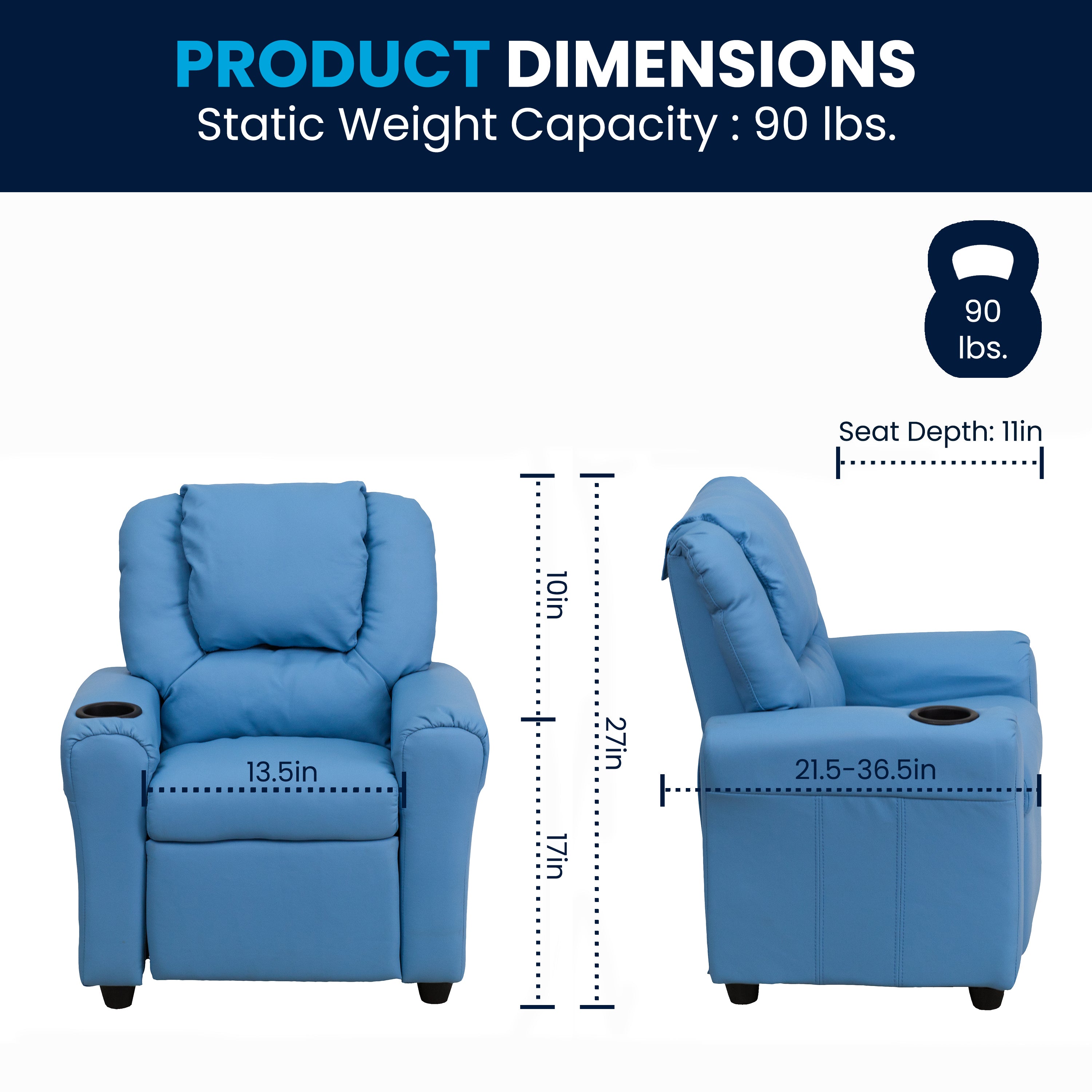 Contemporary Kids Recliner with Cup Holder and Headrest