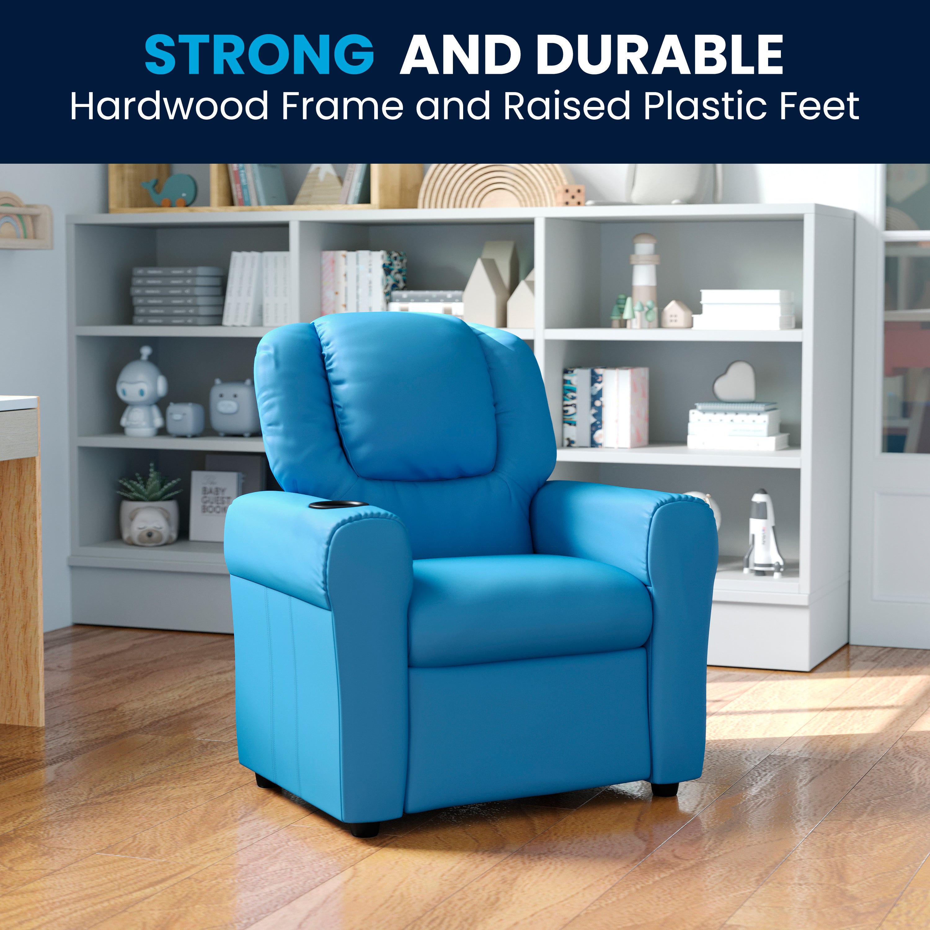 Contemporary Kids Recliner with Cup Holder and Headrest