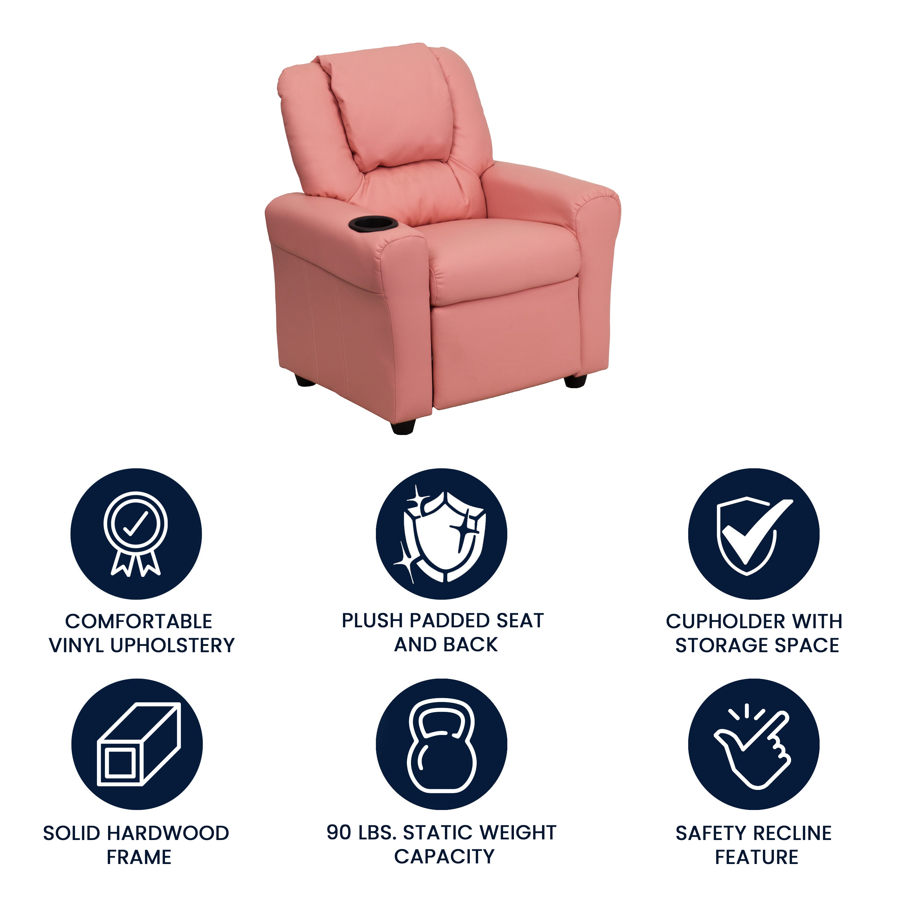 Contemporary Kids Recliner with Cup Holder and Headrest