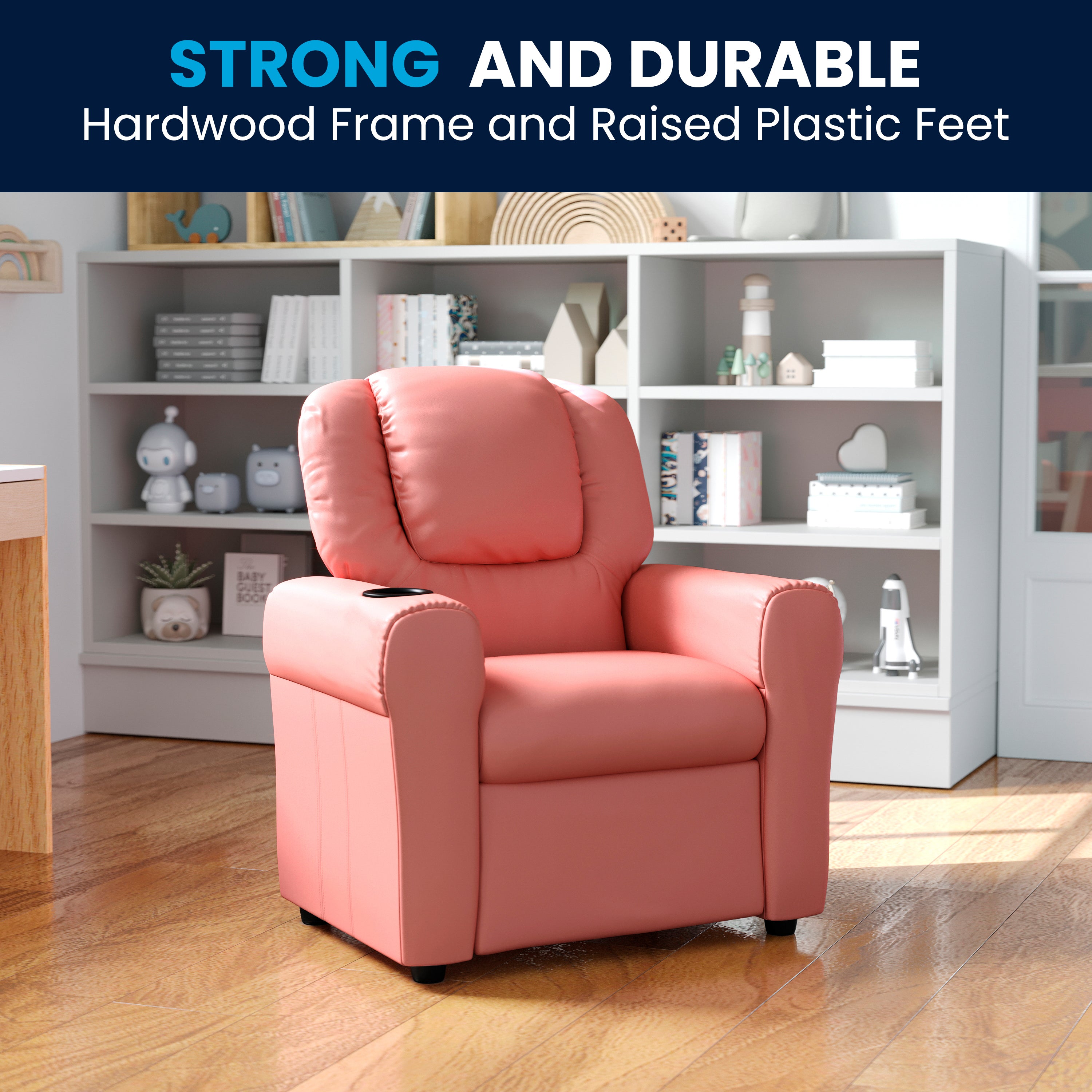Contemporary Kids Recliner with Cup Holder and Headrest