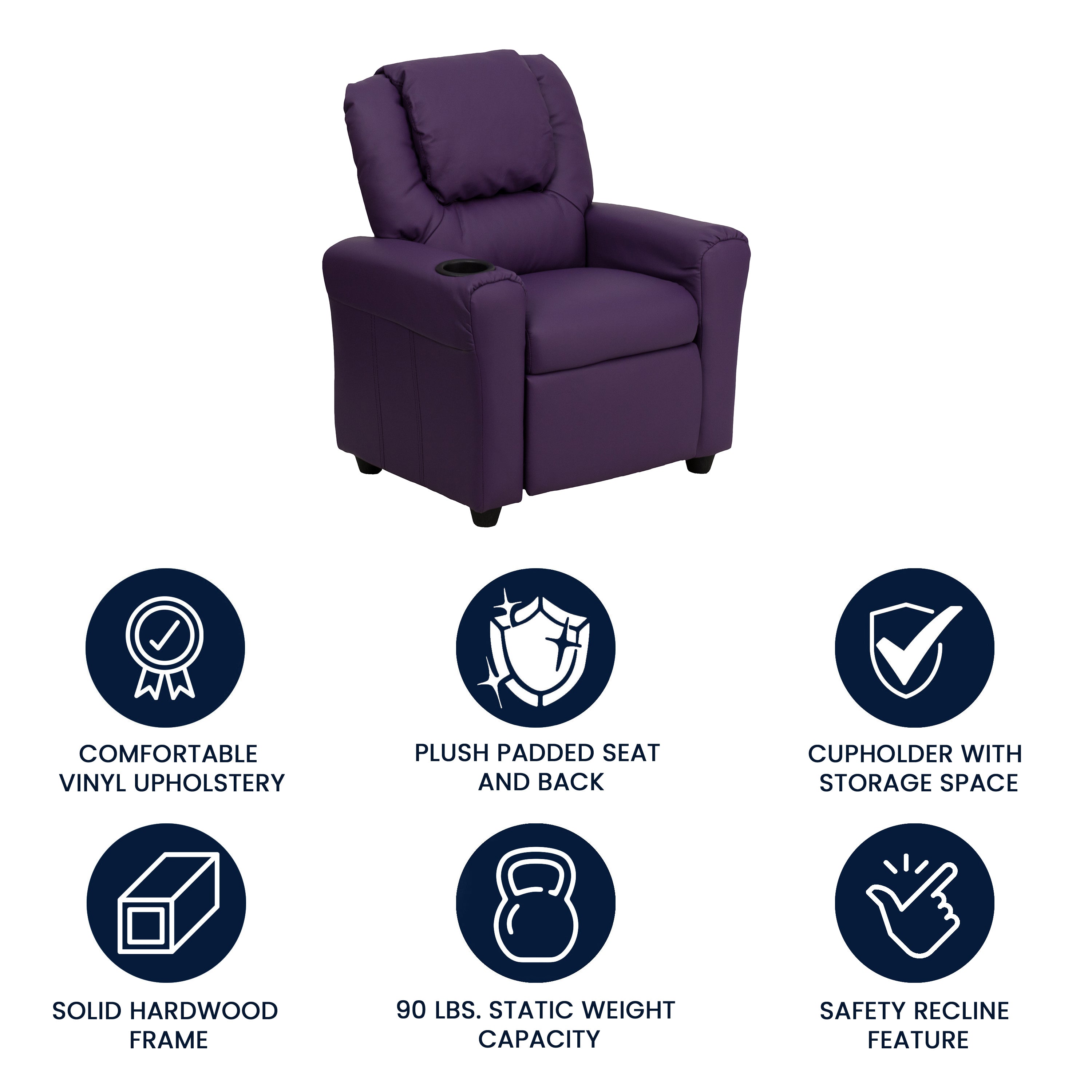 Contemporary Kids Recliner with Cup Holder and Headrest