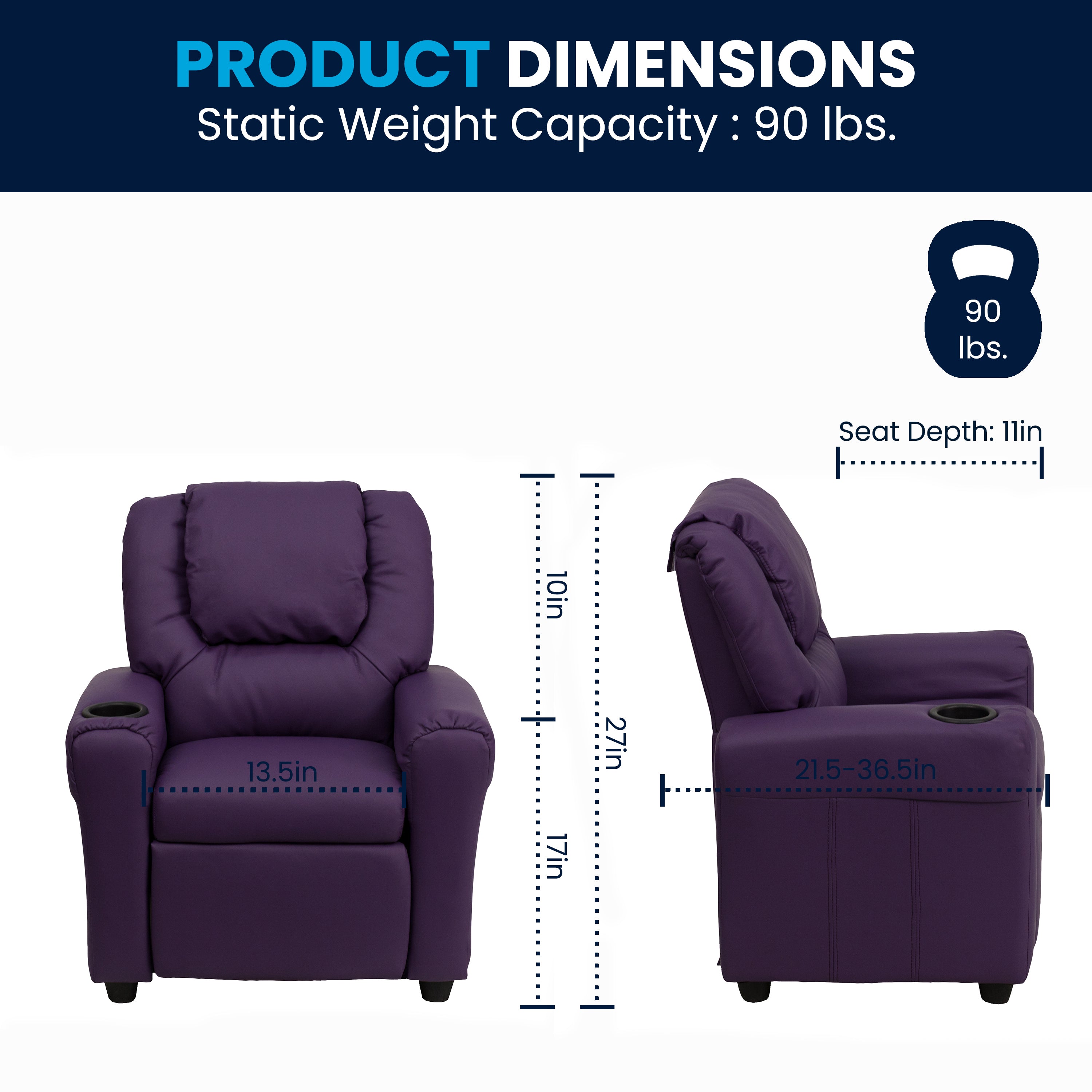 Contemporary Kids Recliner with Cup Holder and Headrest