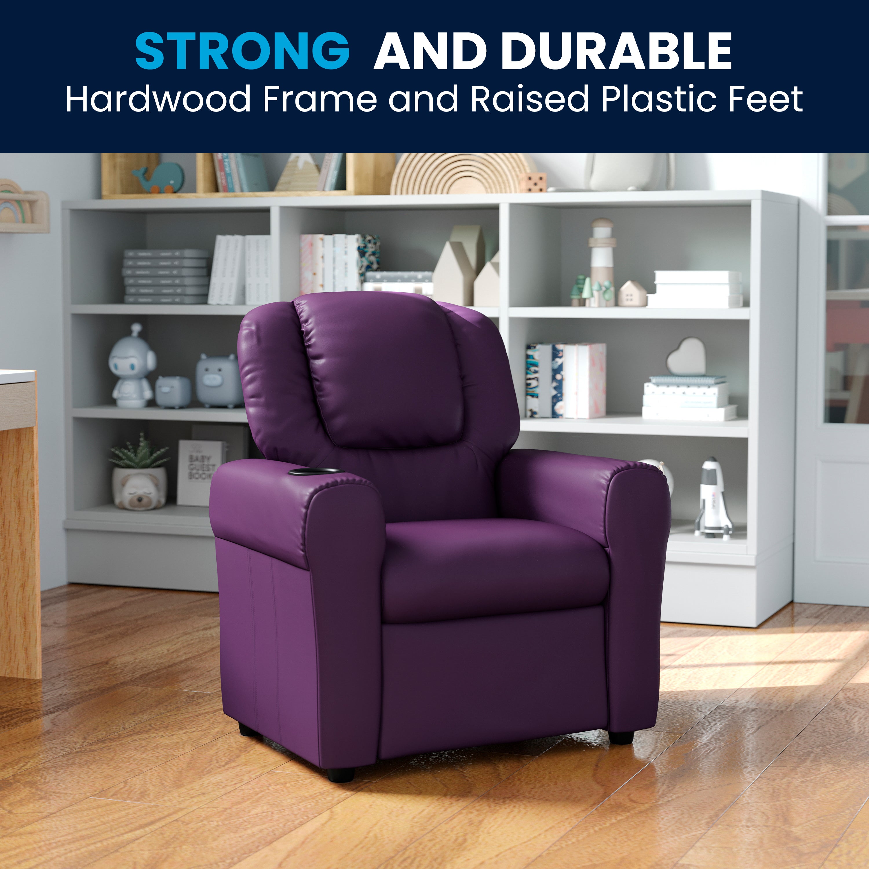 Contemporary Kids Recliner with Cup Holder and Headrest