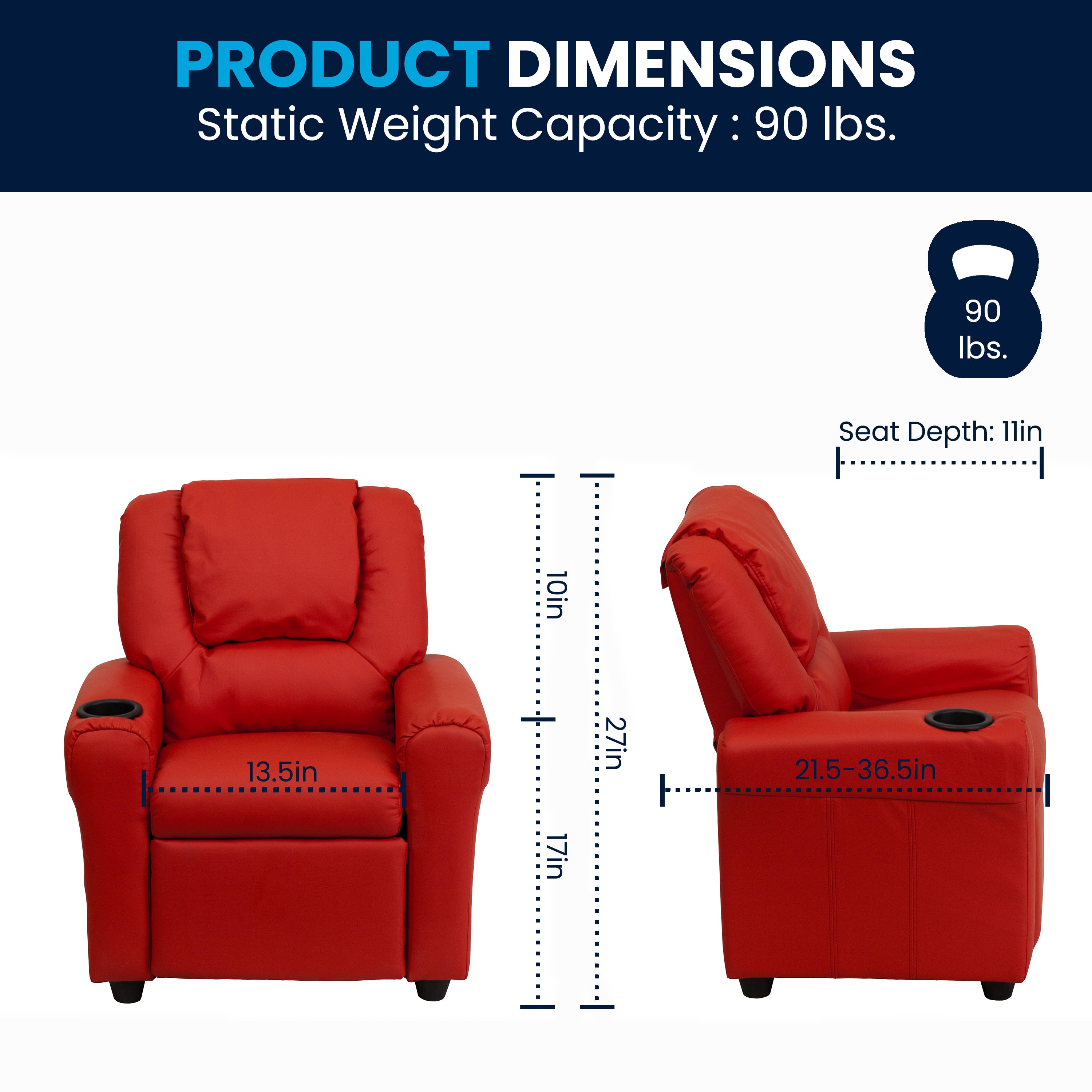 Contemporary Kids Recliner with Cup Holder and Headrest