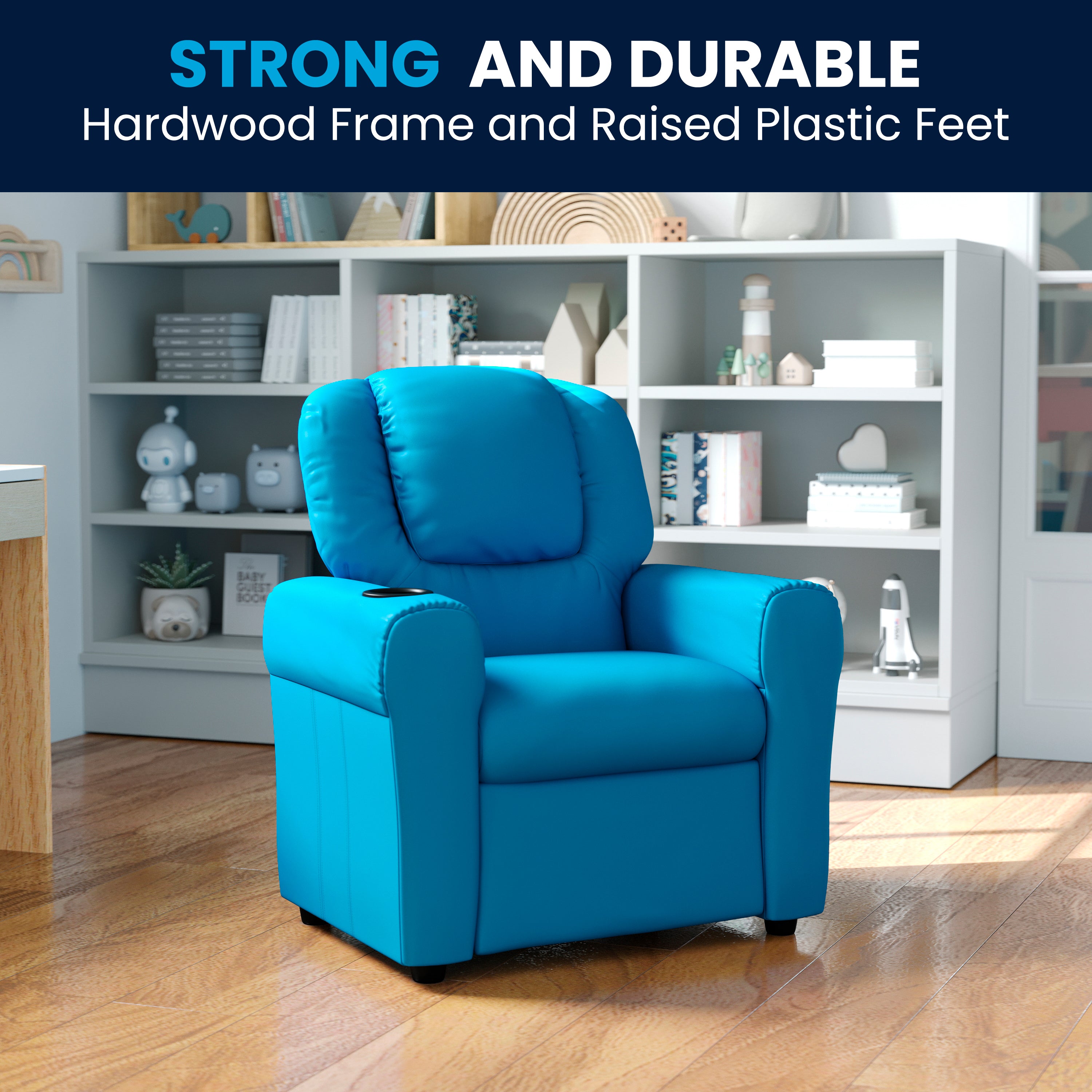 Contemporary Kids Recliner with Cup Holder and Headrest
