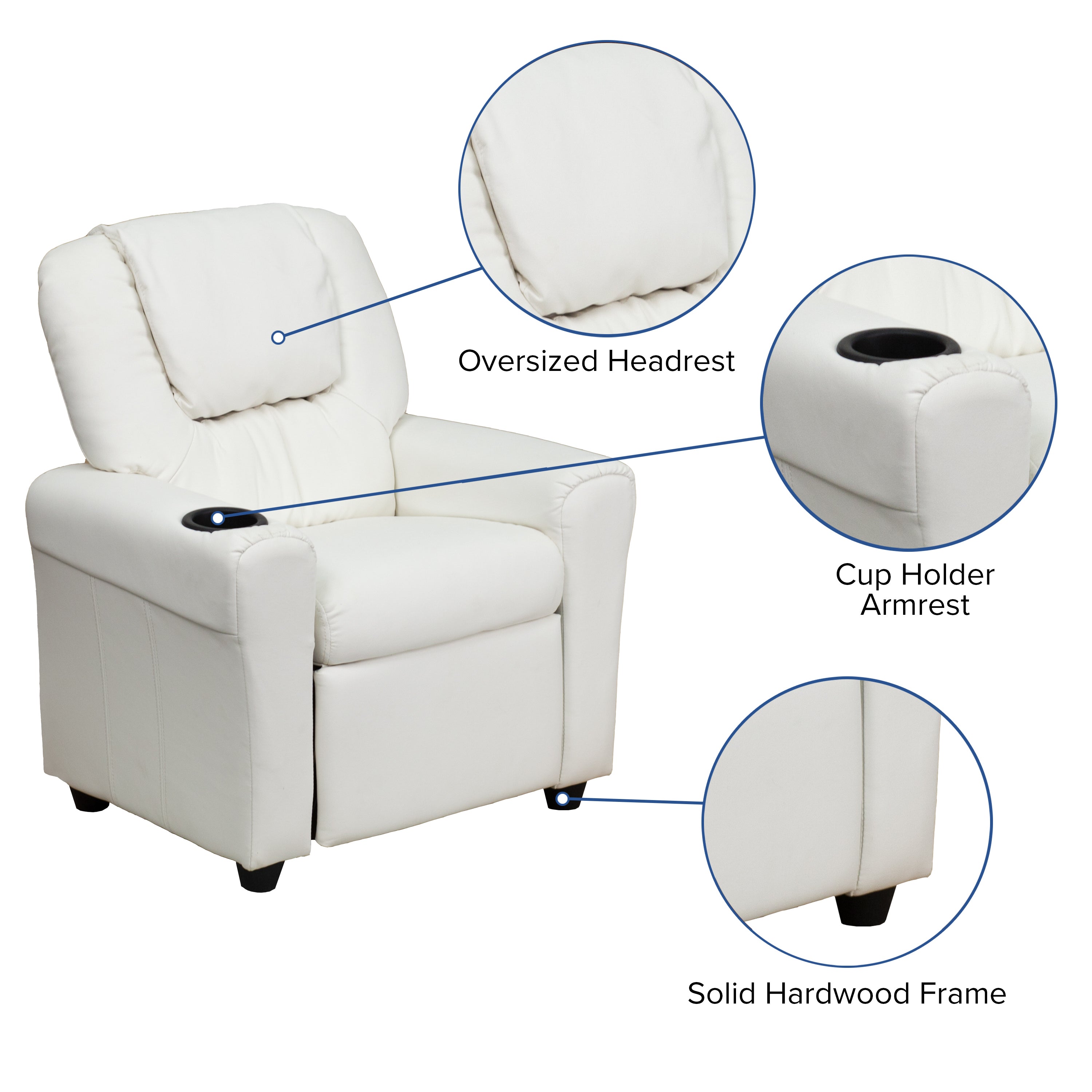 Contemporary Kids Recliner with Cup Holder and Headrest