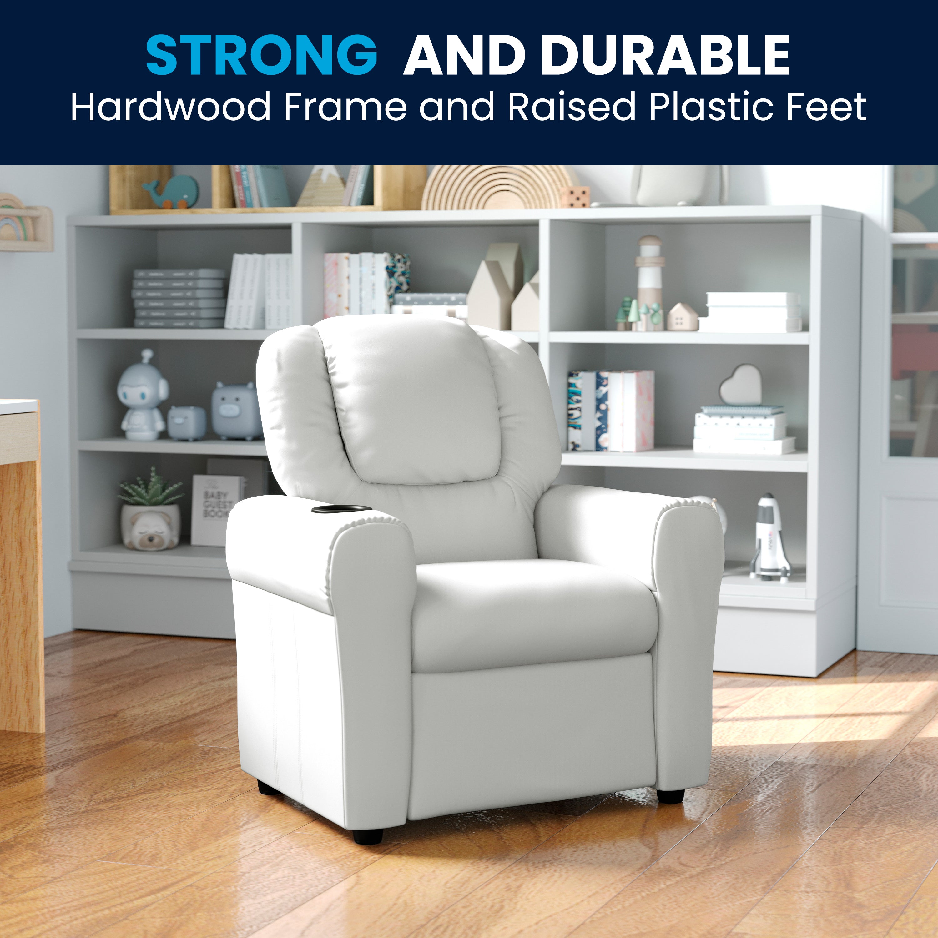 Contemporary Kids Recliner with Cup Holder and Headrest