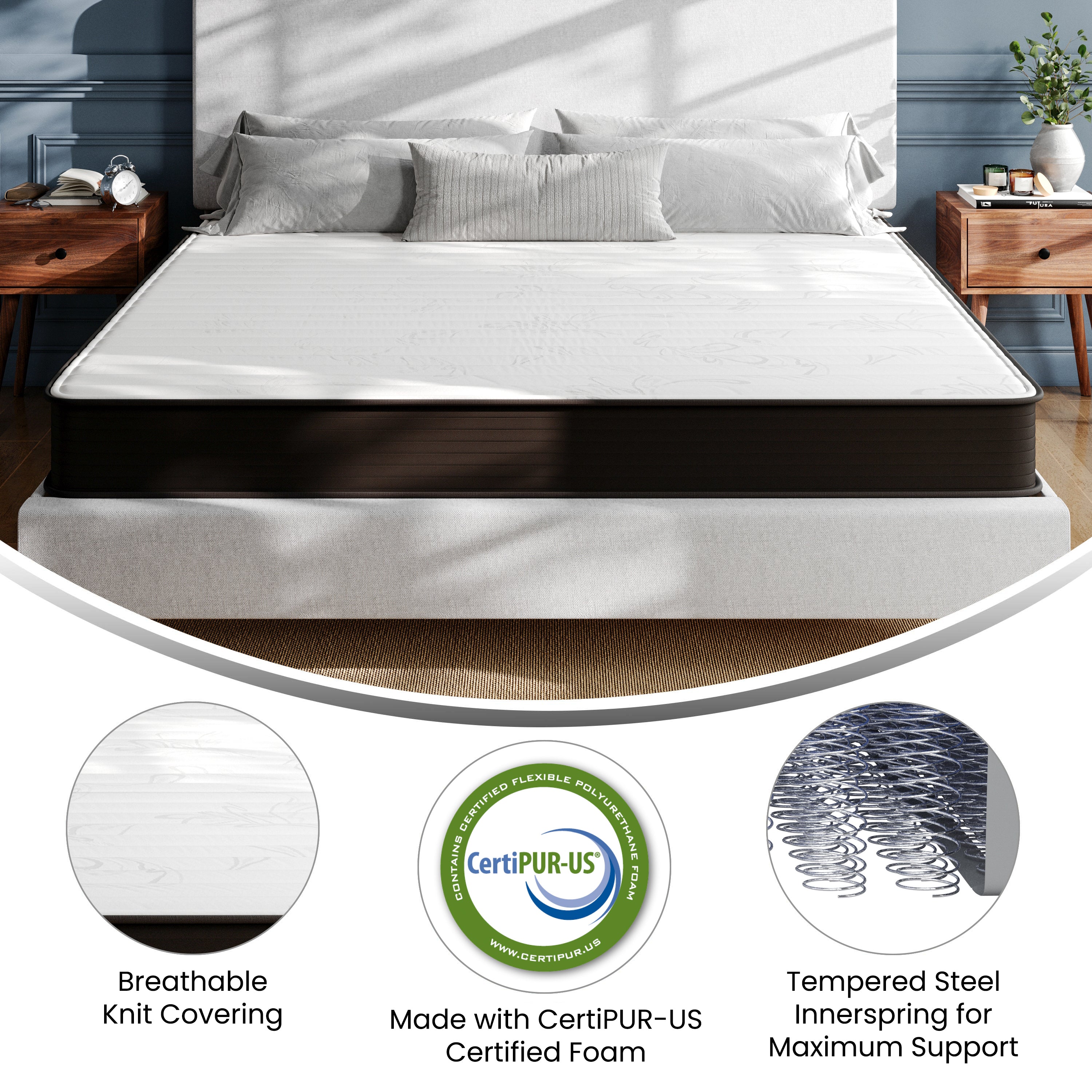 Dream 8 Inch Hybrid Mattress, High Density Foam and Innerspring Mattress in a Box, CertiPur-US Certified Foam