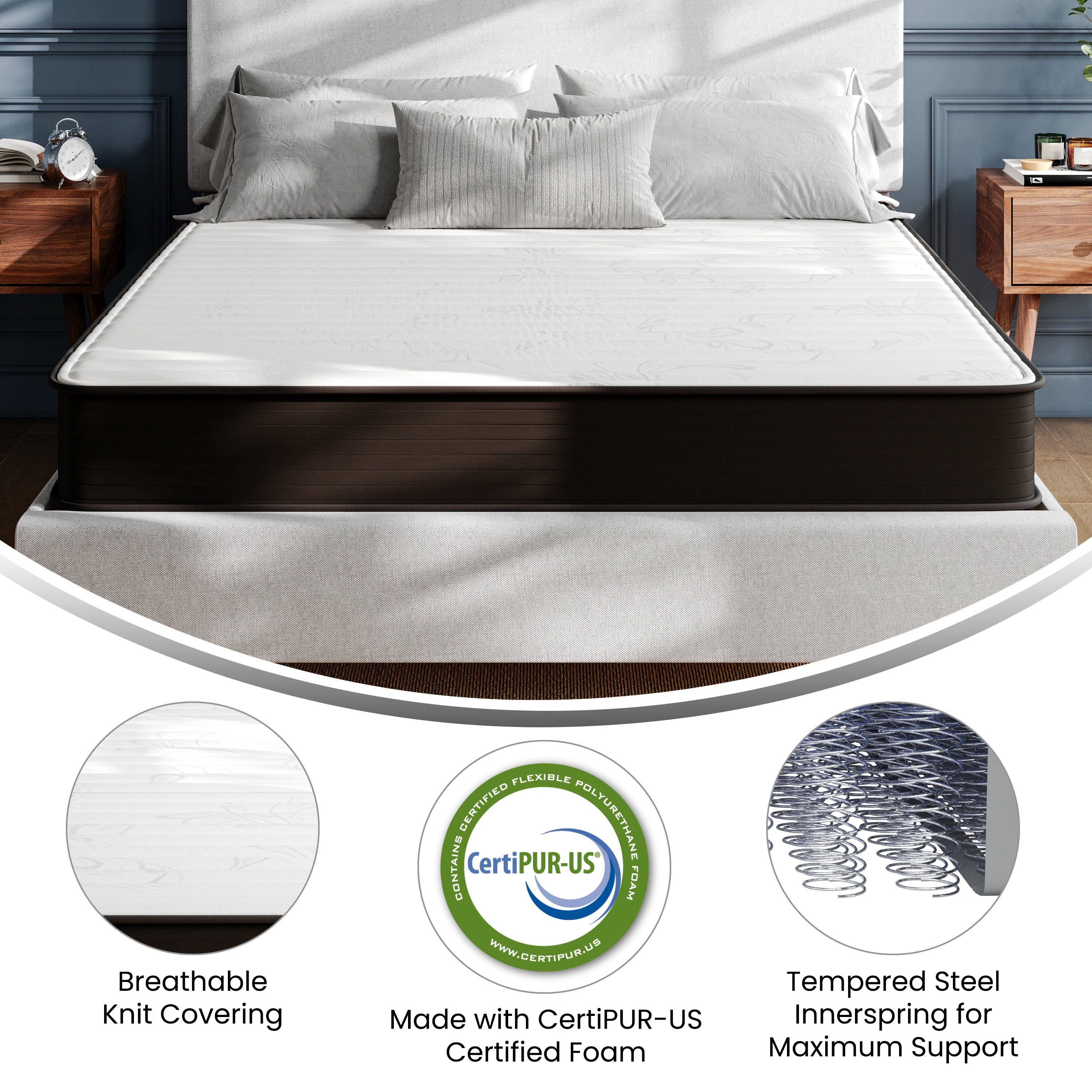 Dream 8 Inch Hybrid Mattress, High Density Foam and Innerspring Mattress in a Box, CertiPur-US Certified Foam