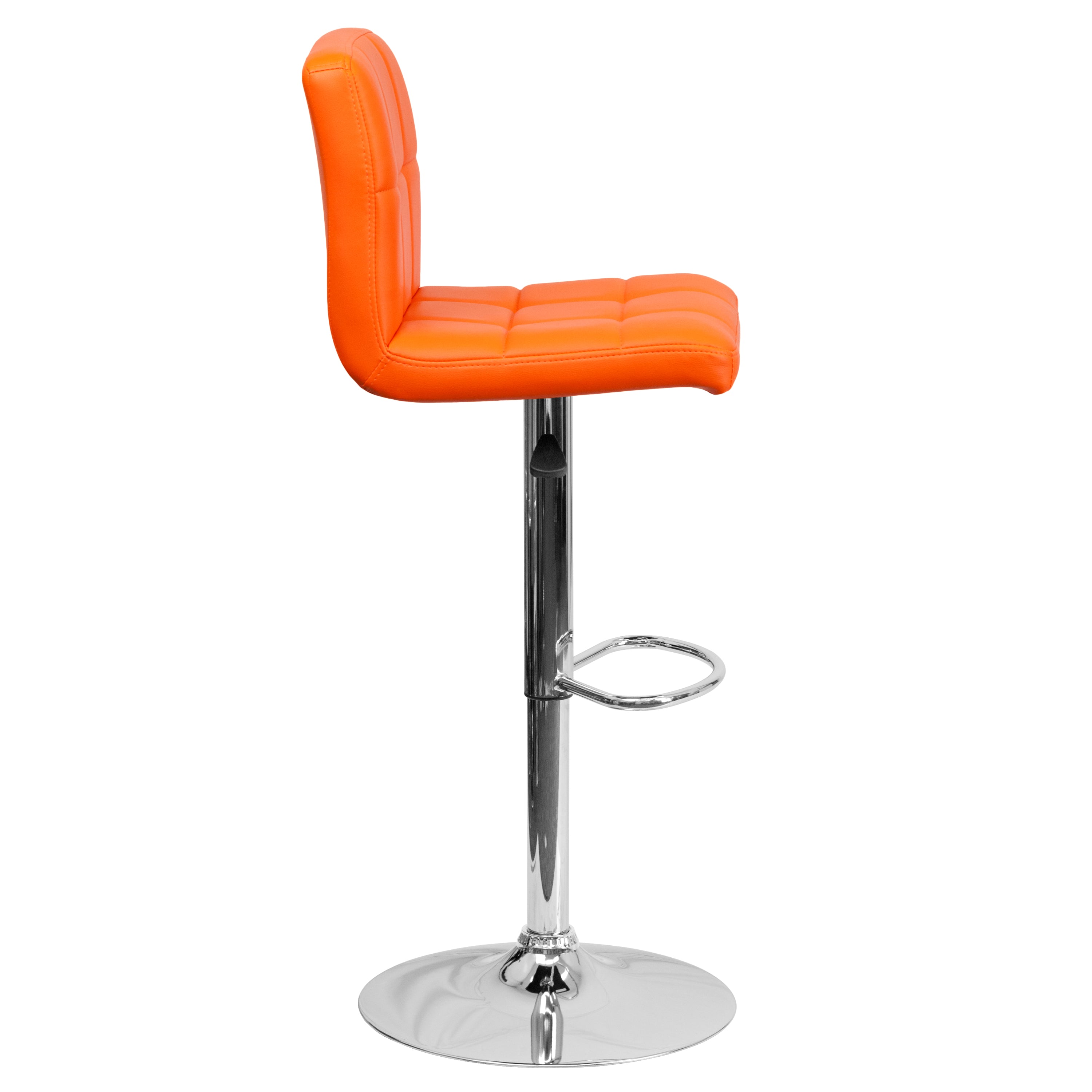 Contemporary Quilted Vinyl Adjustable Height Barstool with Chrome Base