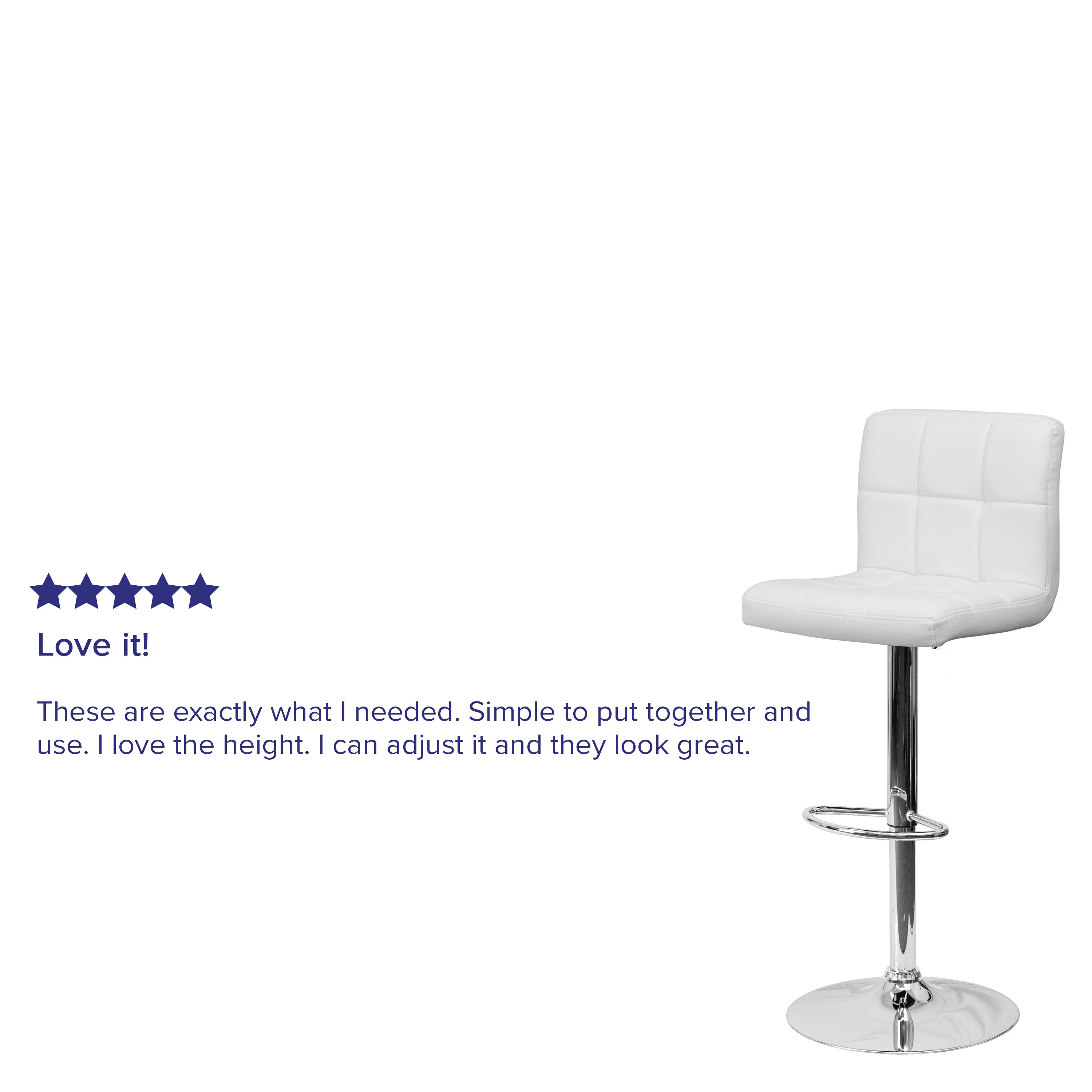 Contemporary Quilted Vinyl Adjustable Height Barstool with Chrome Base