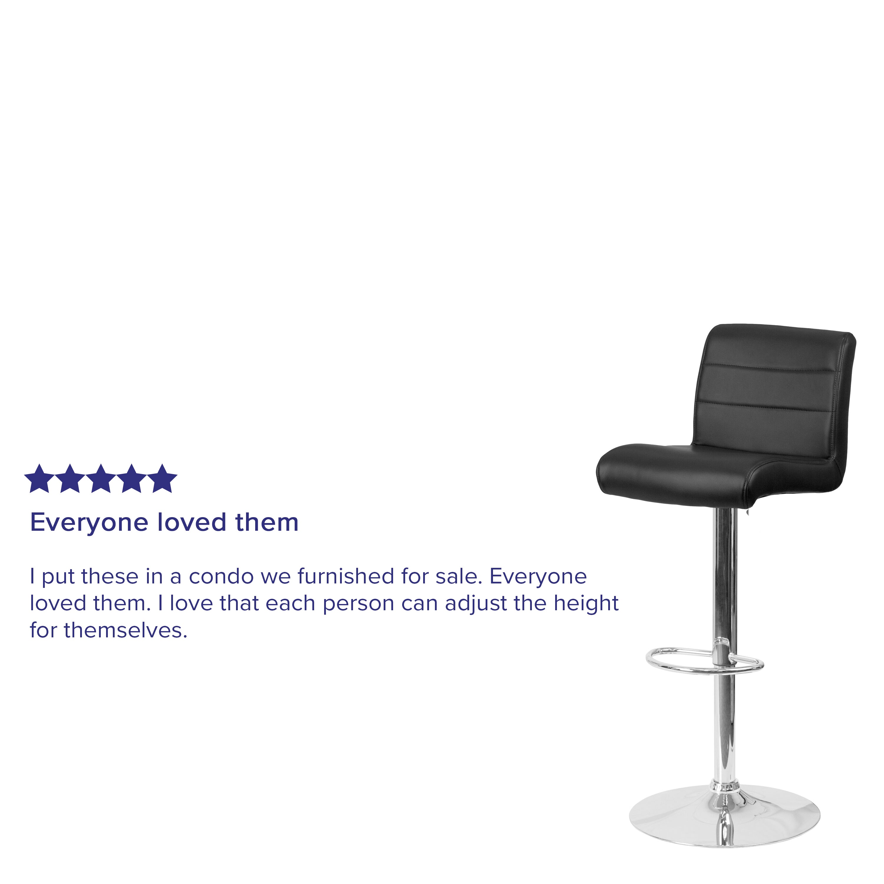 Contemporary Vinyl Adjustable Height Barstool with Rolled Seat and Chrome Base