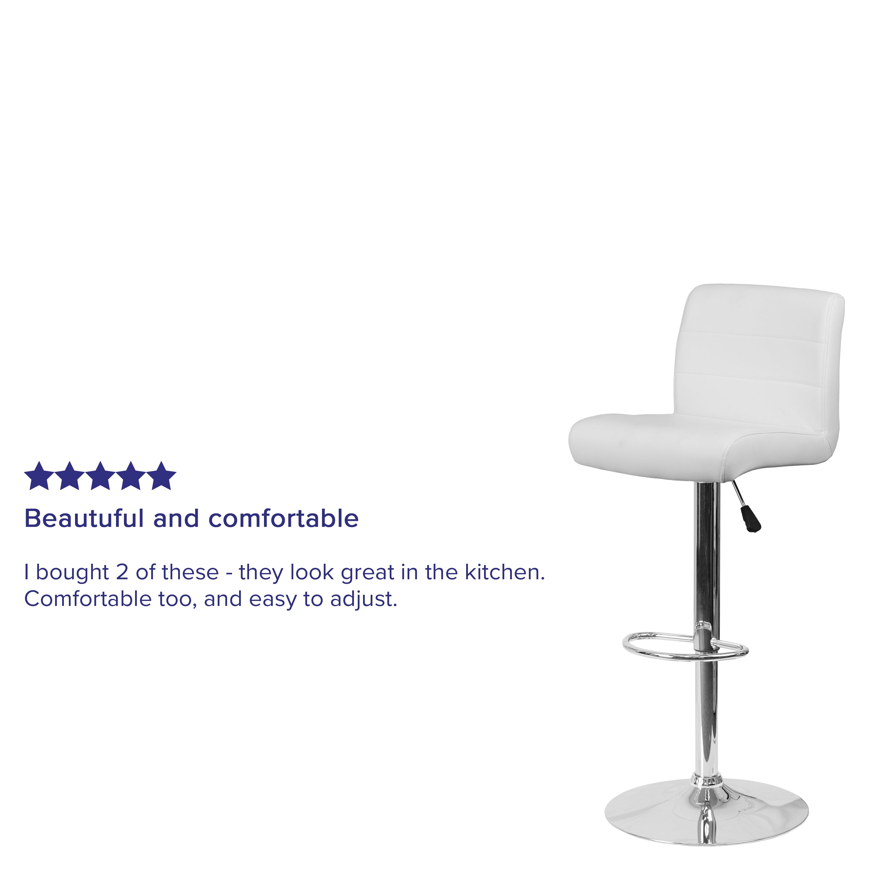 Contemporary Vinyl Adjustable Height Barstool with Rolled Seat and Chrome Base
