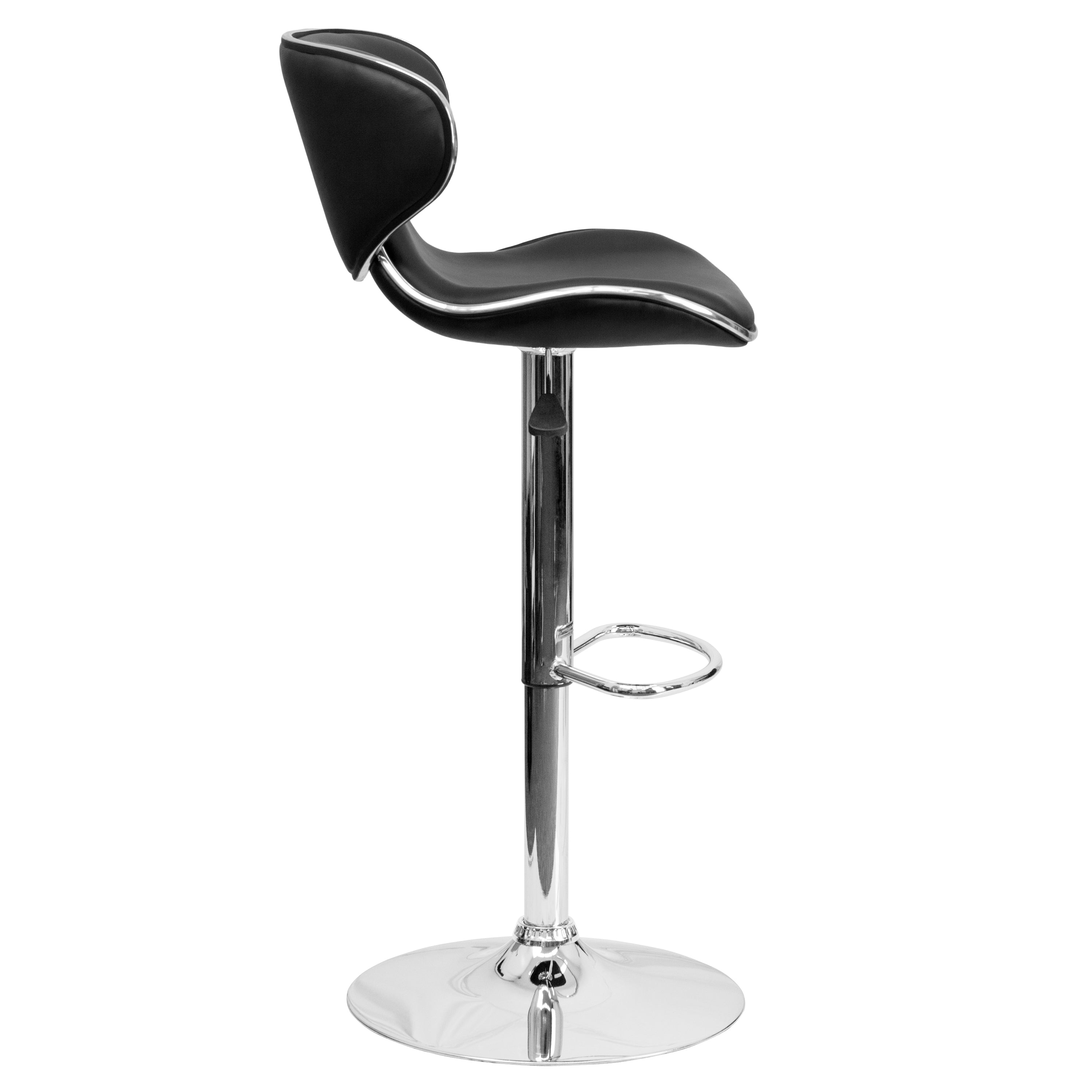 Contemporary Cozy Mid-Back Vinyl Adjustable Height Barstool with Chrome Base