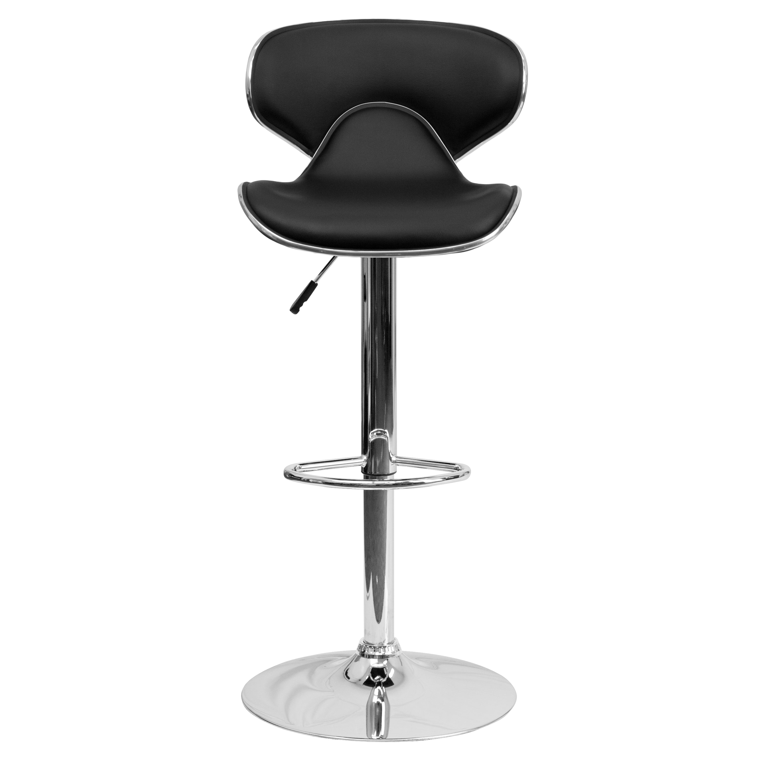 Contemporary Cozy Mid-Back Vinyl Adjustable Height Barstool with Chrome Base