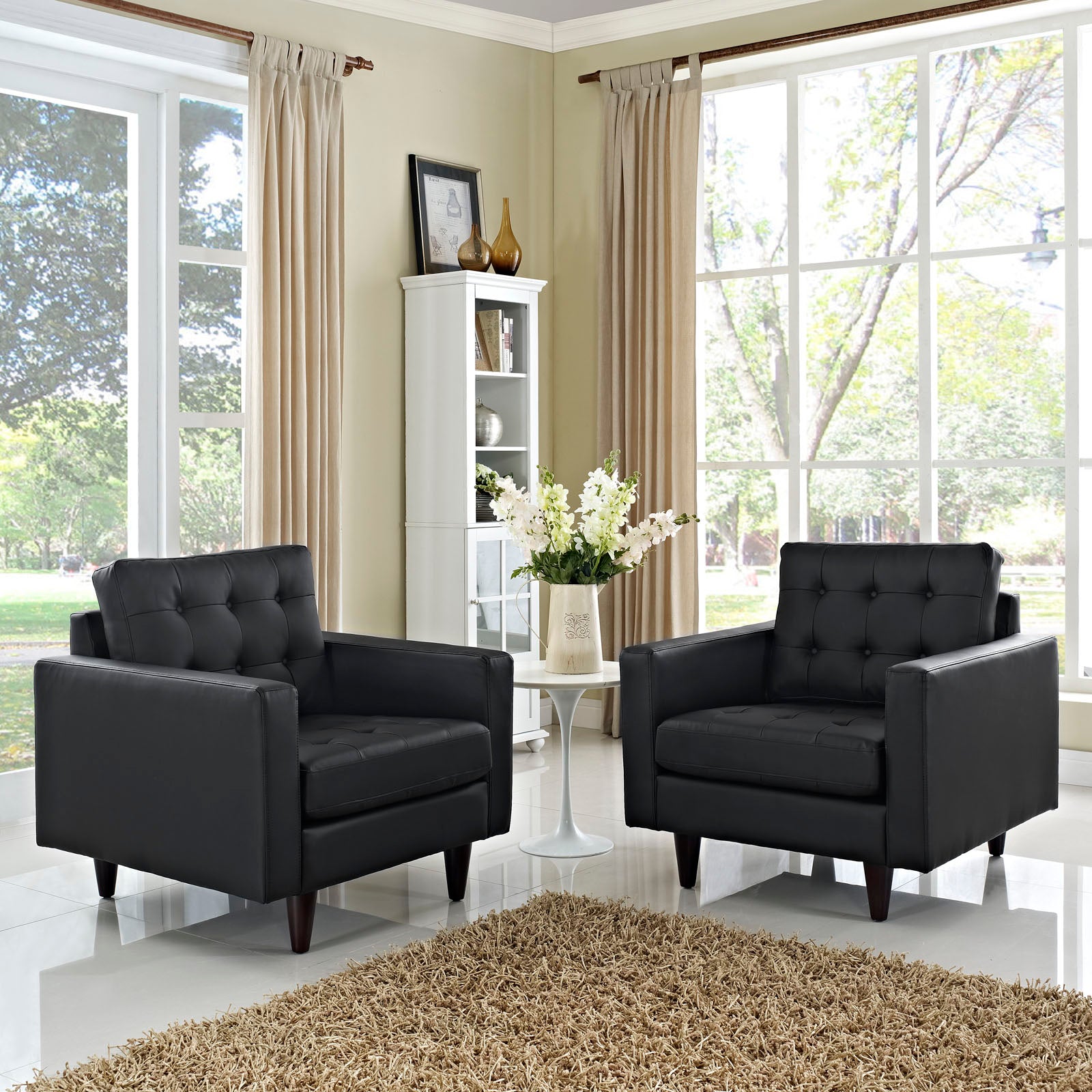 Empress Armchair Leather Set of 2-Sofa Set-Modway-Wall2Wall Furnishings