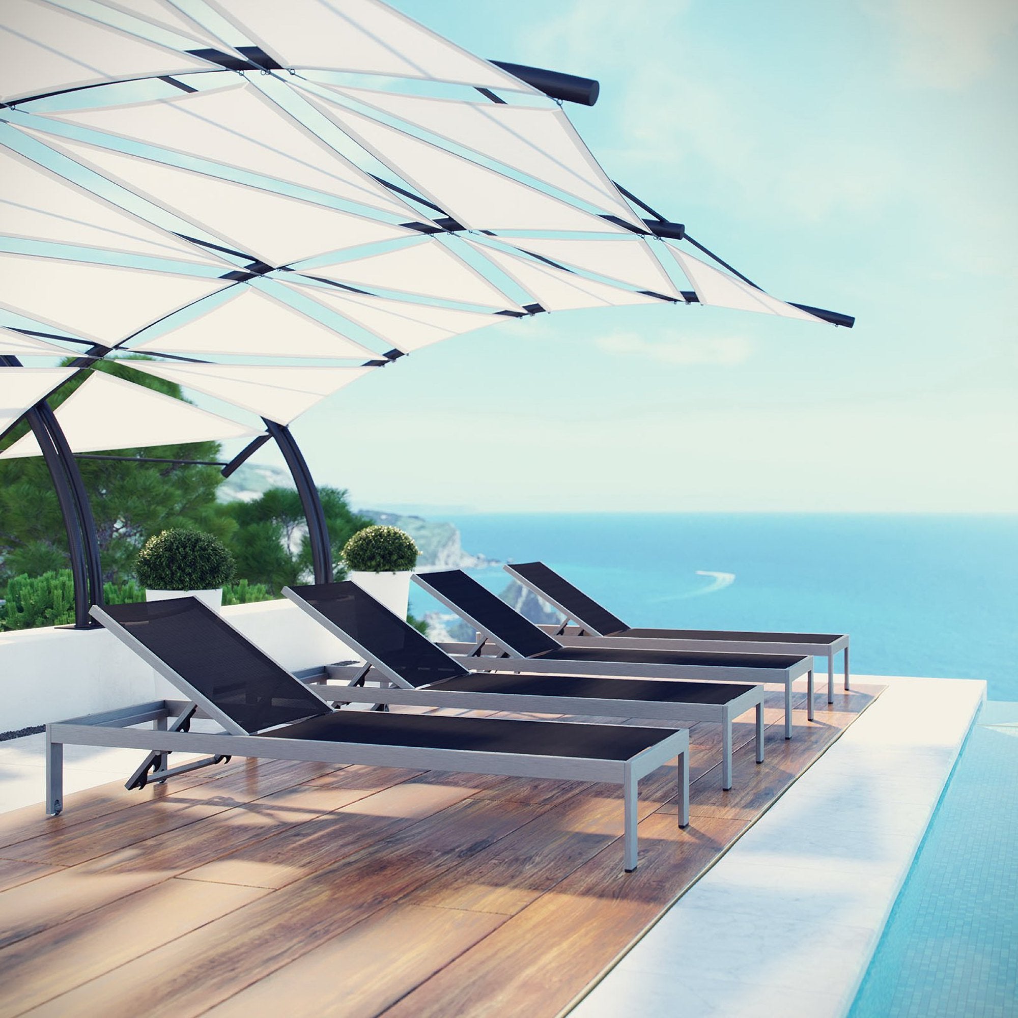 Shore Outdoor Patio Aluminum Chaise Set of 4